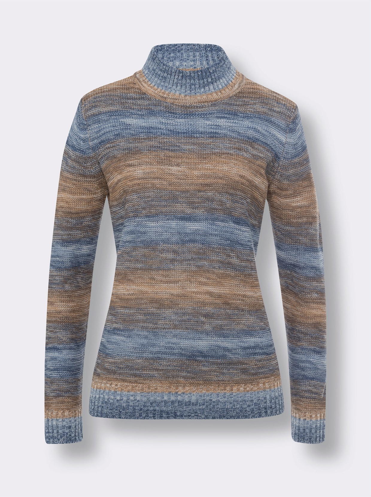 Stehkragenpullover - camel-jeansblau-gemustert