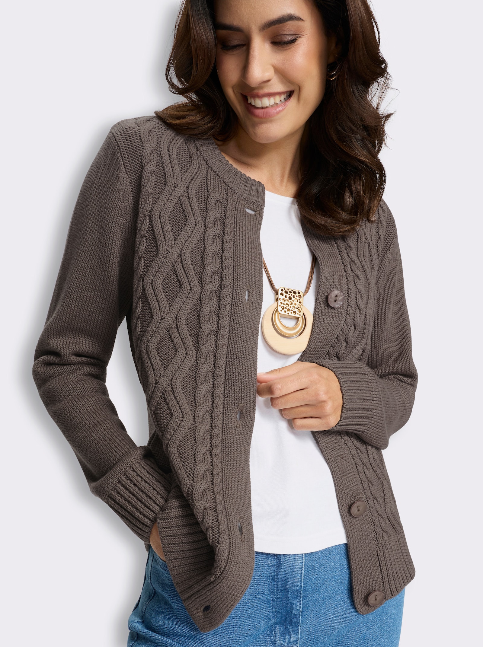Strickjacke im Strickmuster-Mix - dunkeltaupe