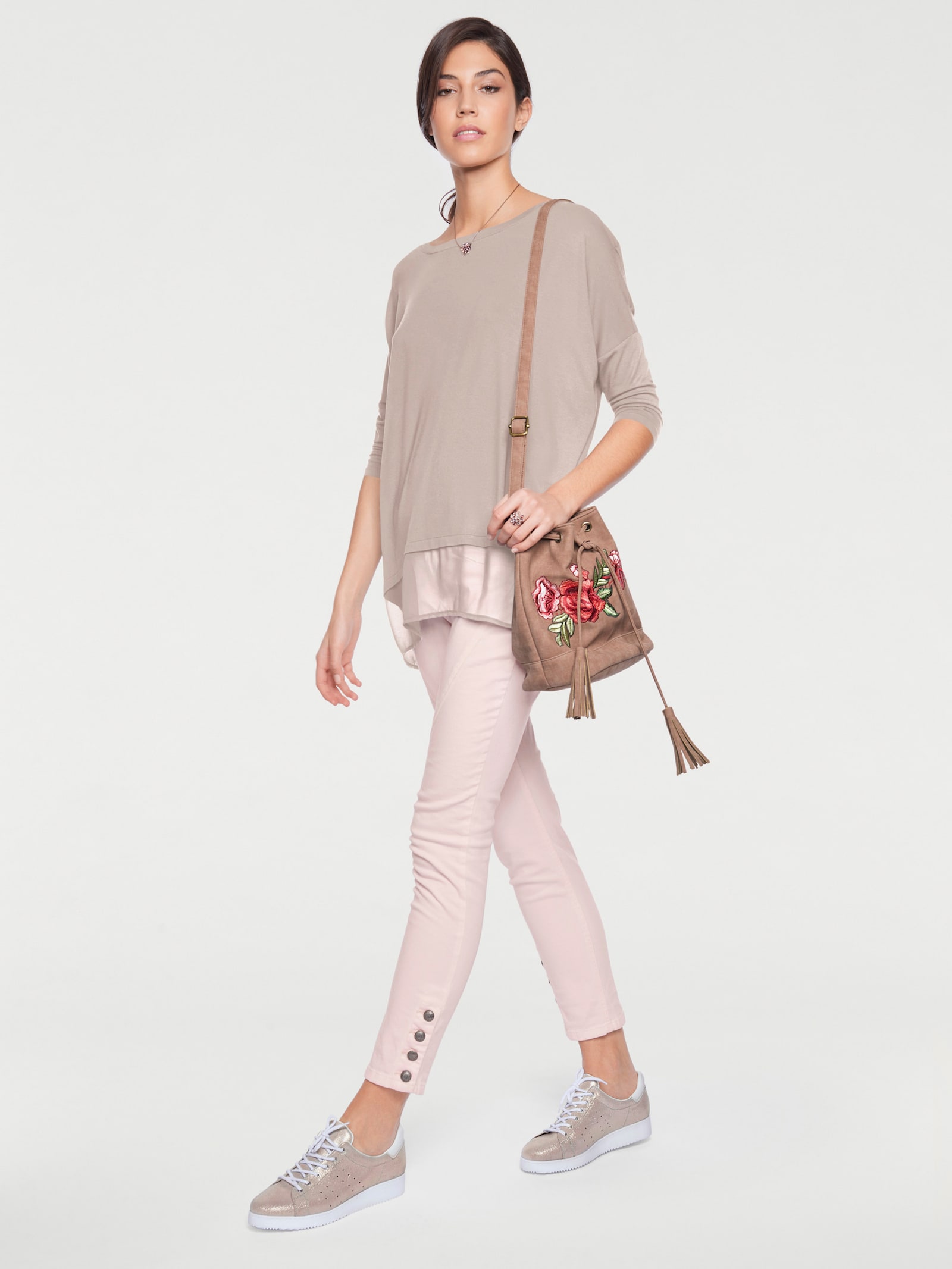 heine T-shirt ample avec ourlet en mousseline - couleur poudre