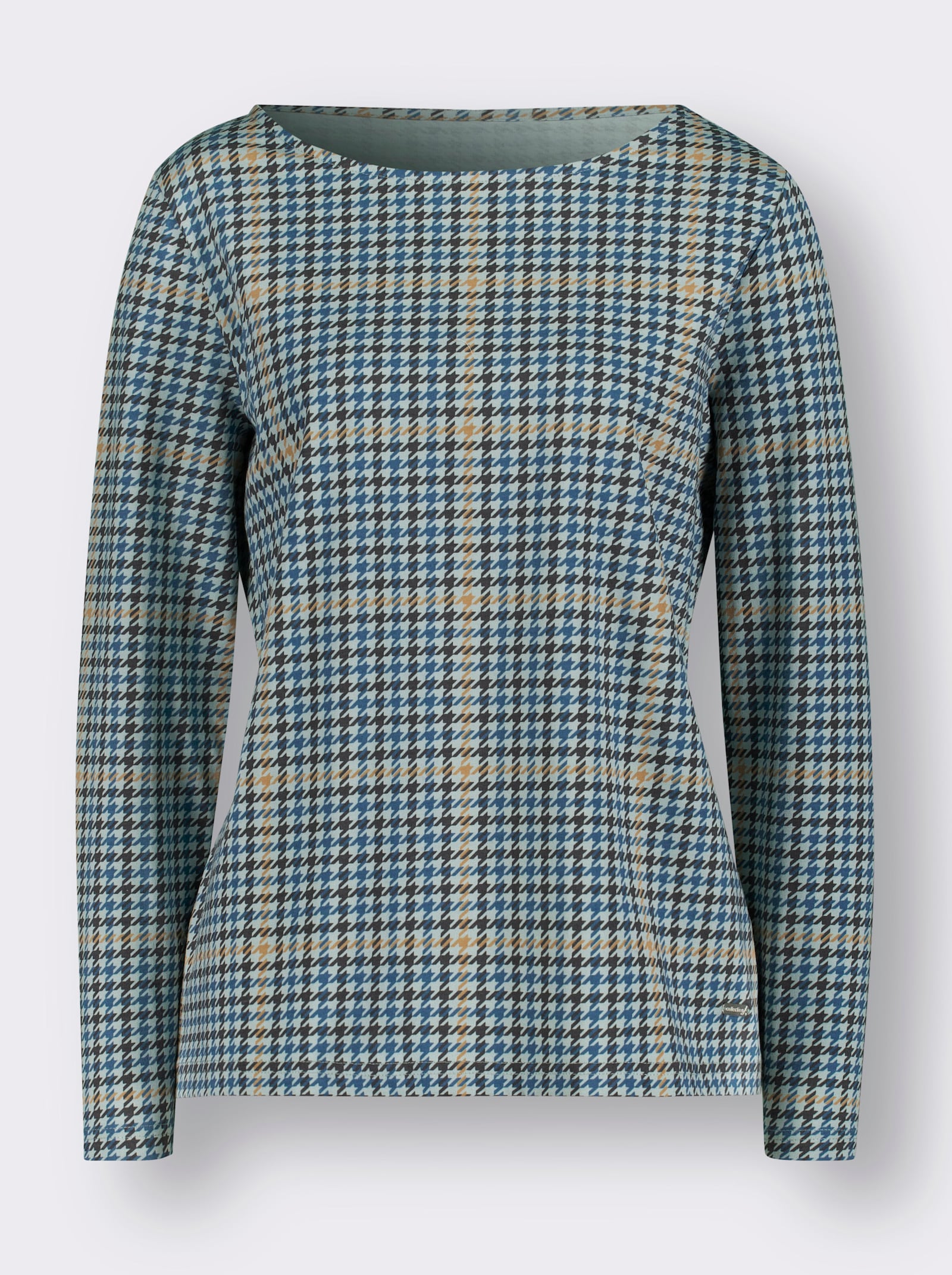 Langarmshirt im Hahnentritt-Dessin - kalkmint-gemustert