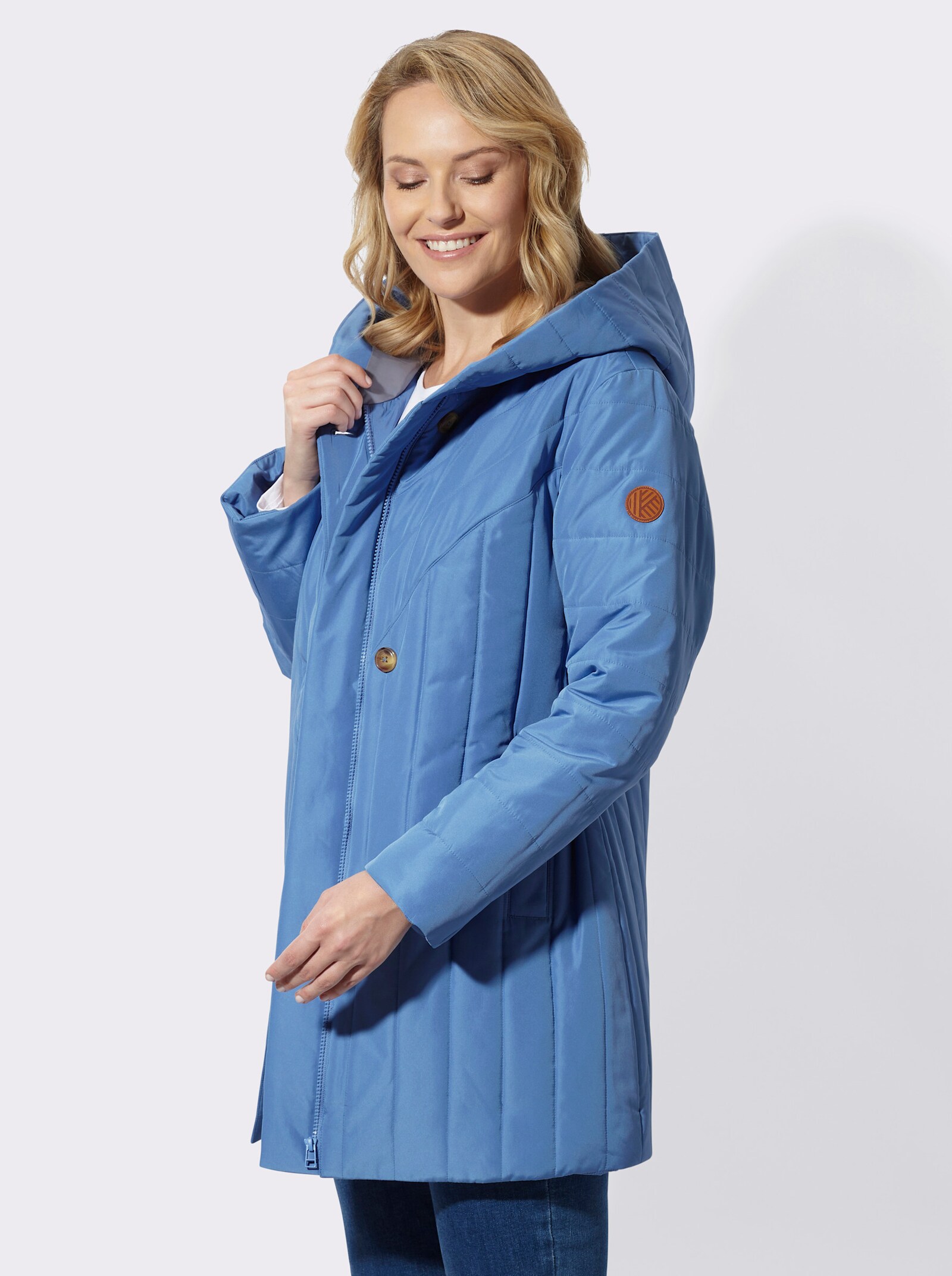 Steppjacke mit Kapuzenkragen - mittelblau