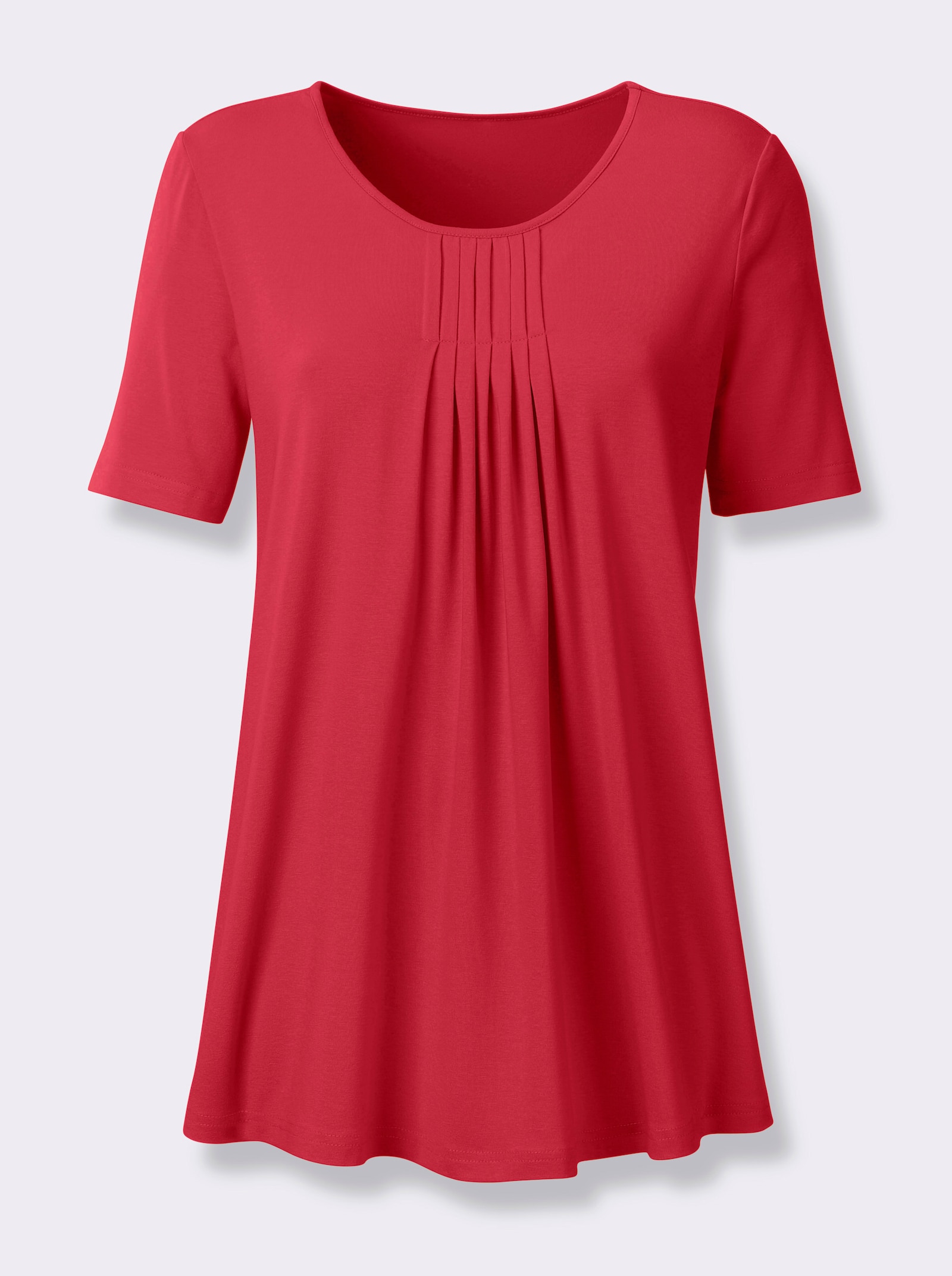 Shirt met ronde hals in A-lijn met plooien - aardbei