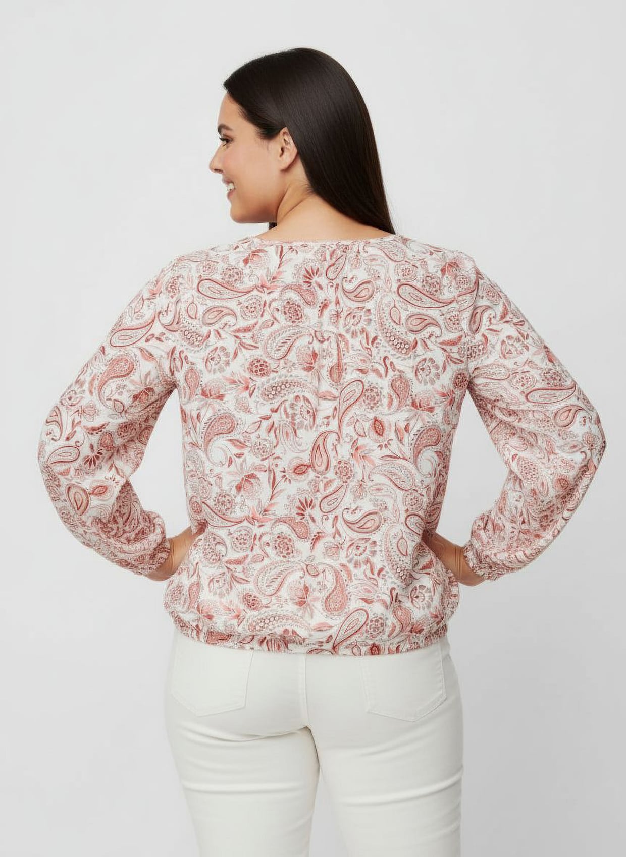 Schlupf-Bluse im Paisley-Dessin - ecru-rosenholz-bedruckt