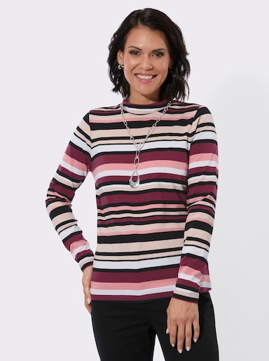 Stehkragenshirt im Ringel-Dessin - bordeaux-flamingo-geringelt