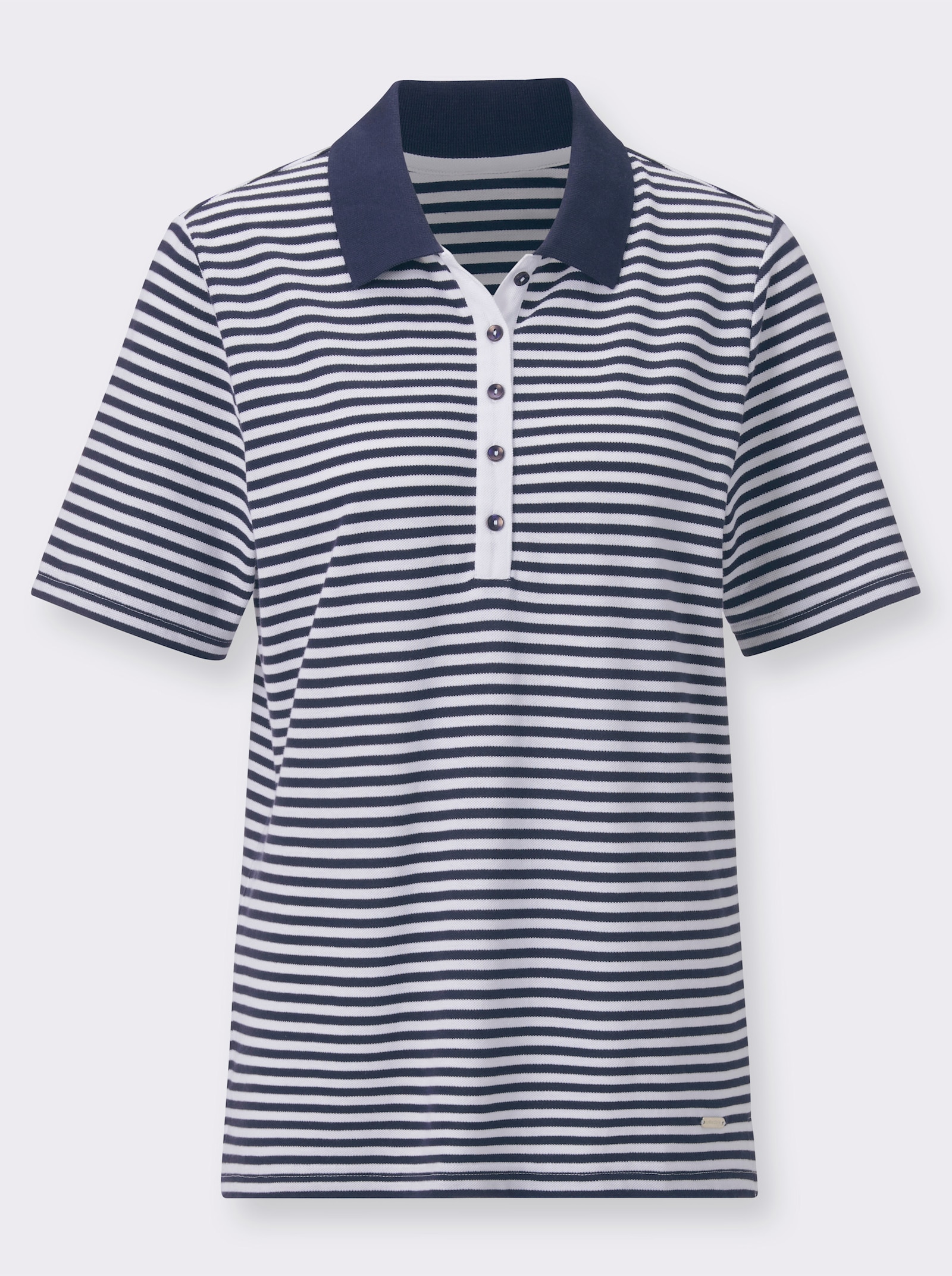 Poloshirt in Pikee-Qualität - marine-weiß-geringelt