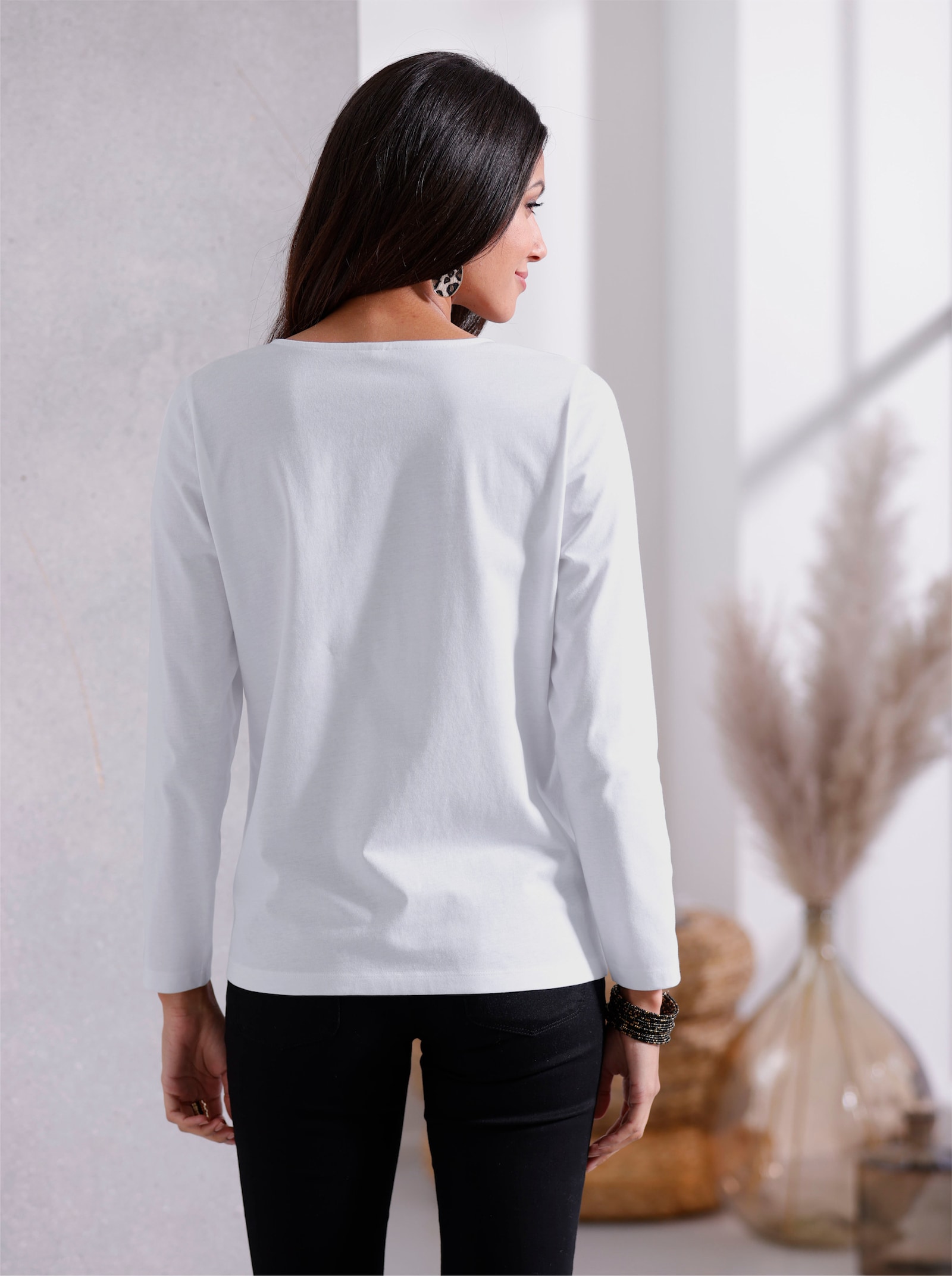Langarmshirt mit Druck vorne - ecru