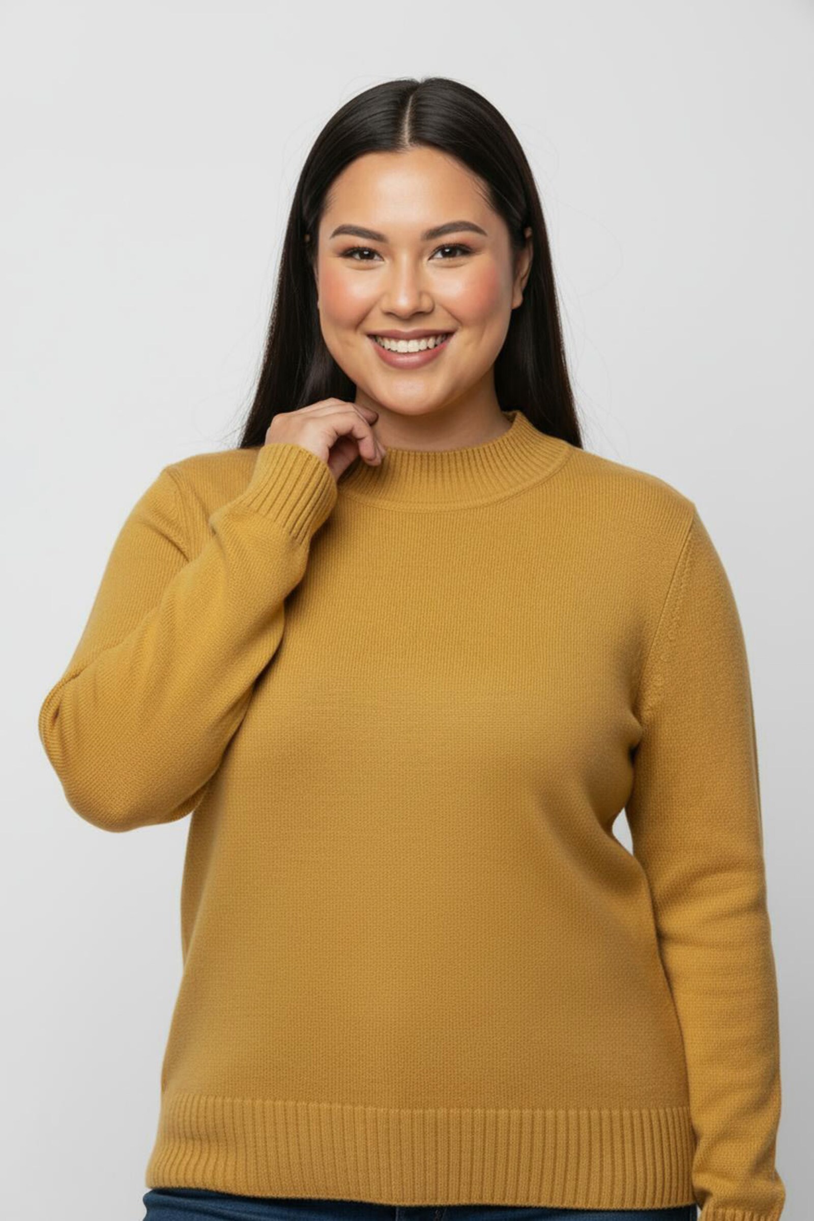 Stehkragenpullover mit Baumwolle - maisgelb