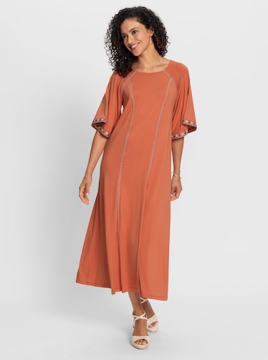 Jerseykleid mit Stickerei - papaya