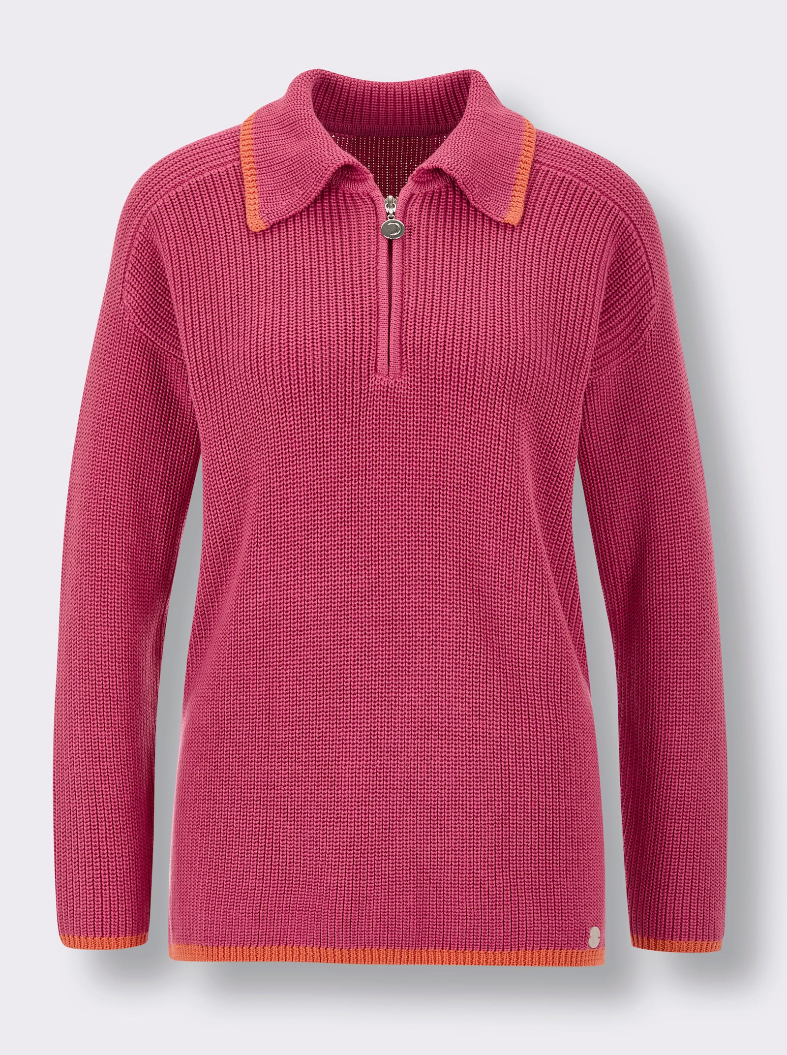 CREATION L PREMIUM Polopullover in Feinripp-Struktur - fuchsia
