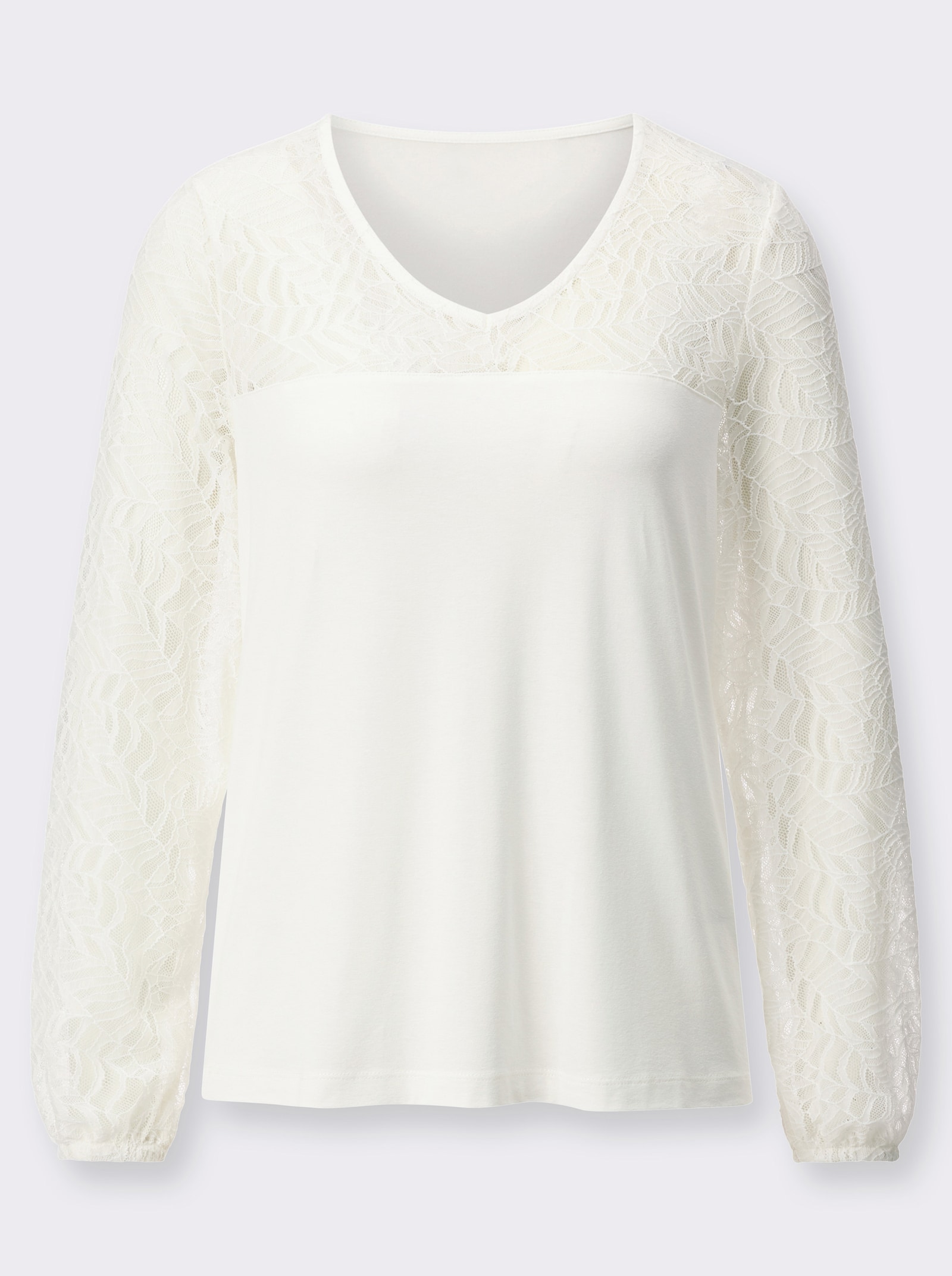 Spitzenshirt mit elastischen Ärmelbündchen - champagner