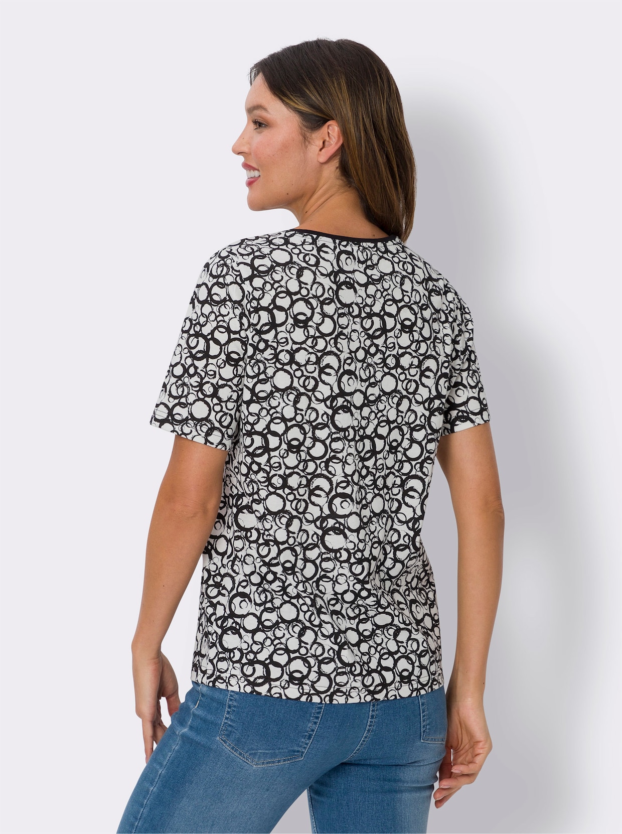Shirt met ronde hals - ecru/zwart geprint