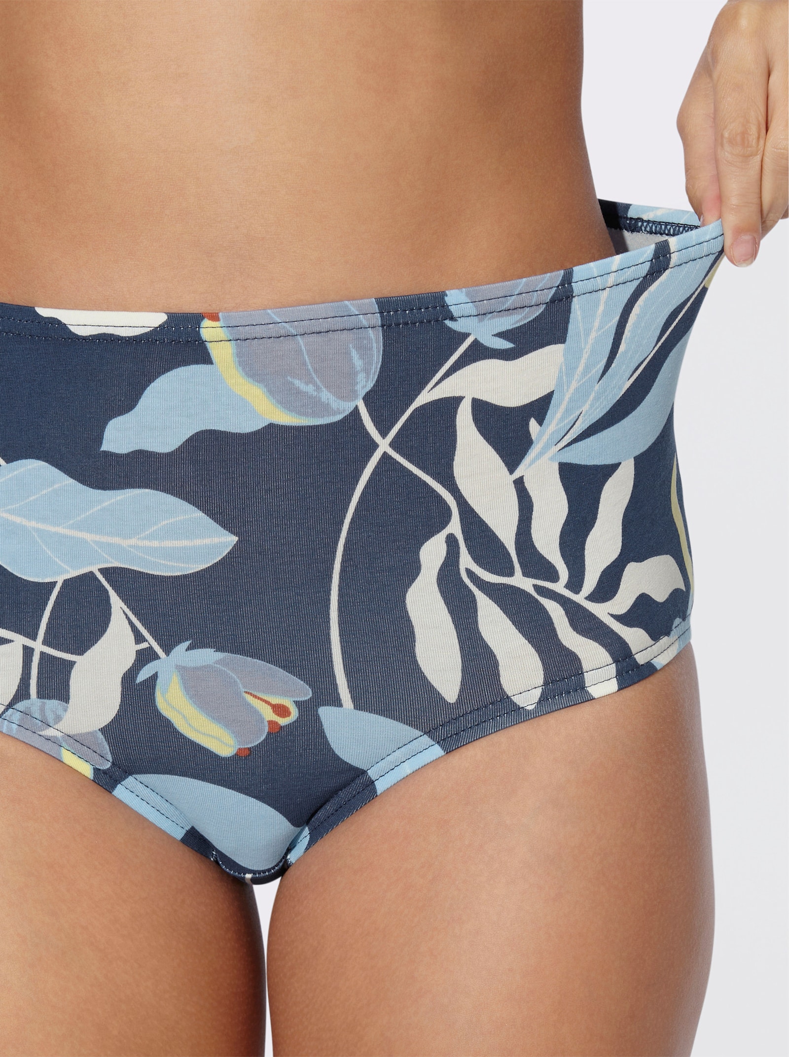 Taillenslip im 3er-Pack, Baumwoll-Qualität - dunkelblau-bedruckt + aqua + champagner