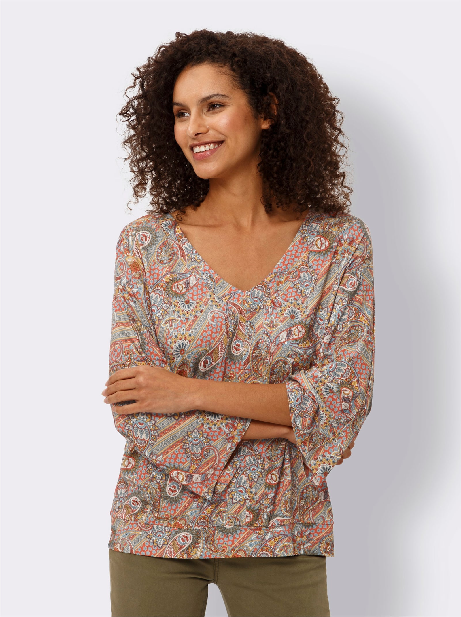 heine 3/4-Arm-Shirt mit Paisley-Muster - elfenbein-bleu-bedruckt