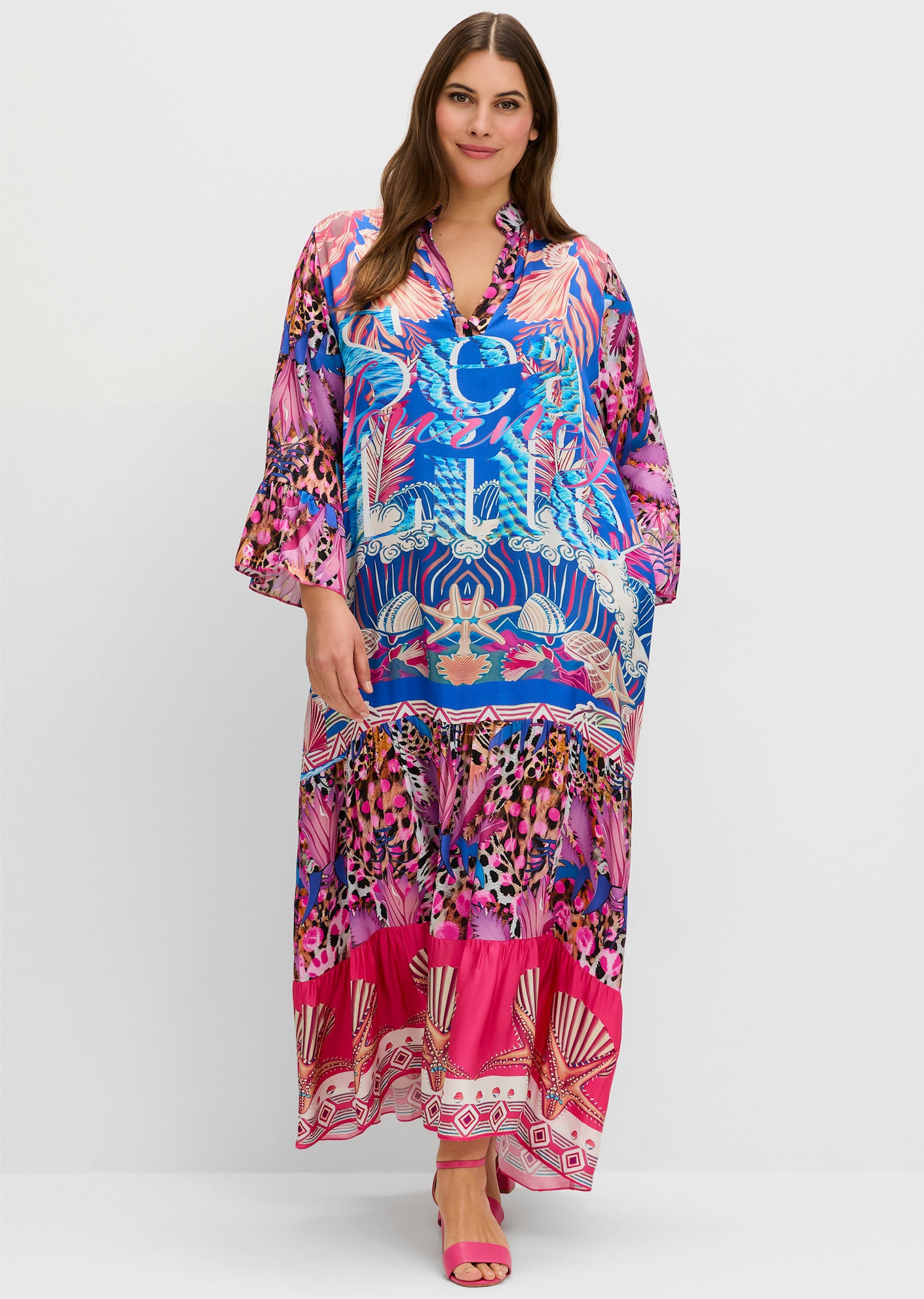 sheego loves miss goodlife Volantkleid in Maxilänge, mit Mustermix - blau gemustert