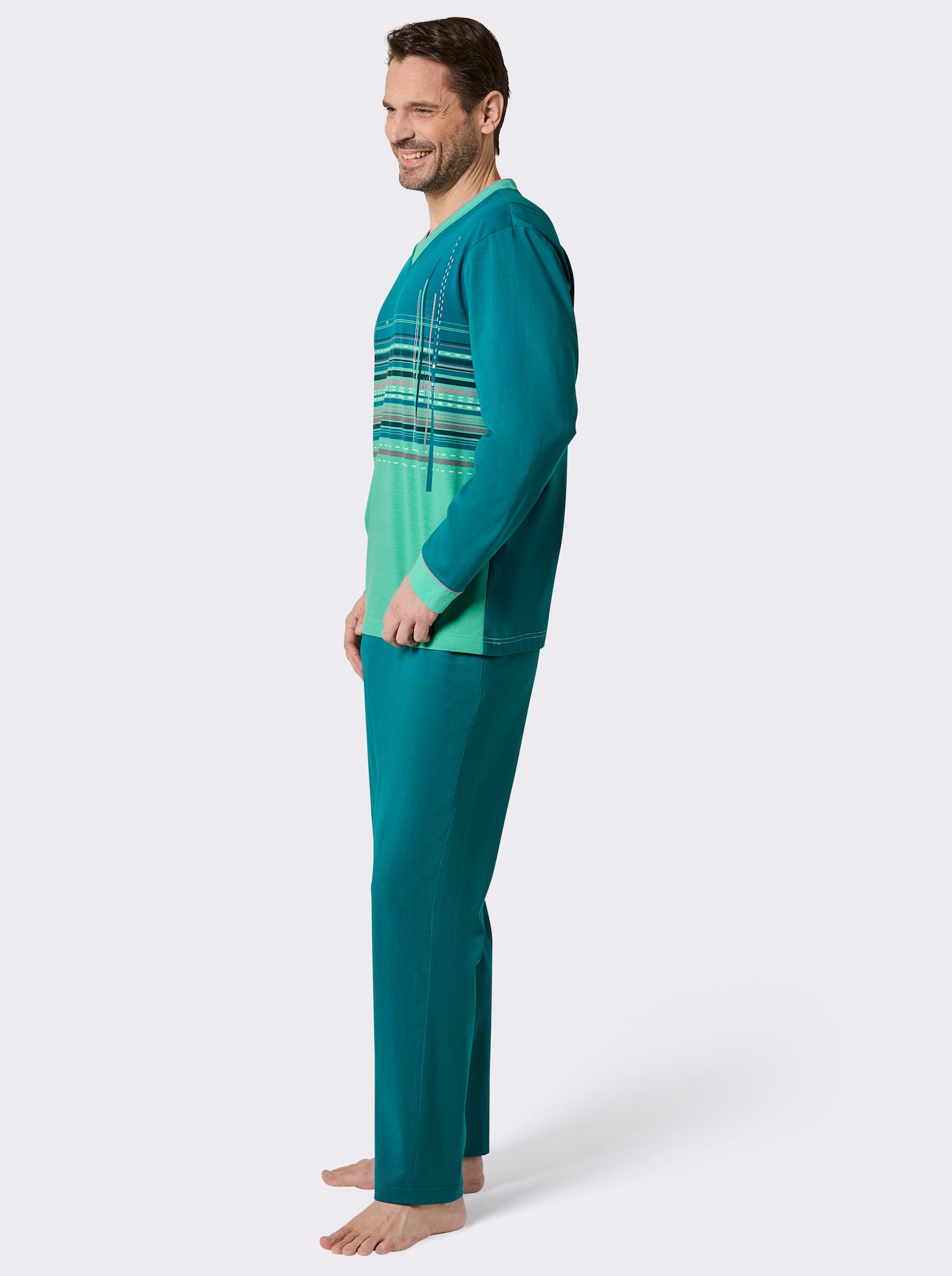 wäschepur men Schlafanzug - aquapetrol-blaugrün-bedruckt