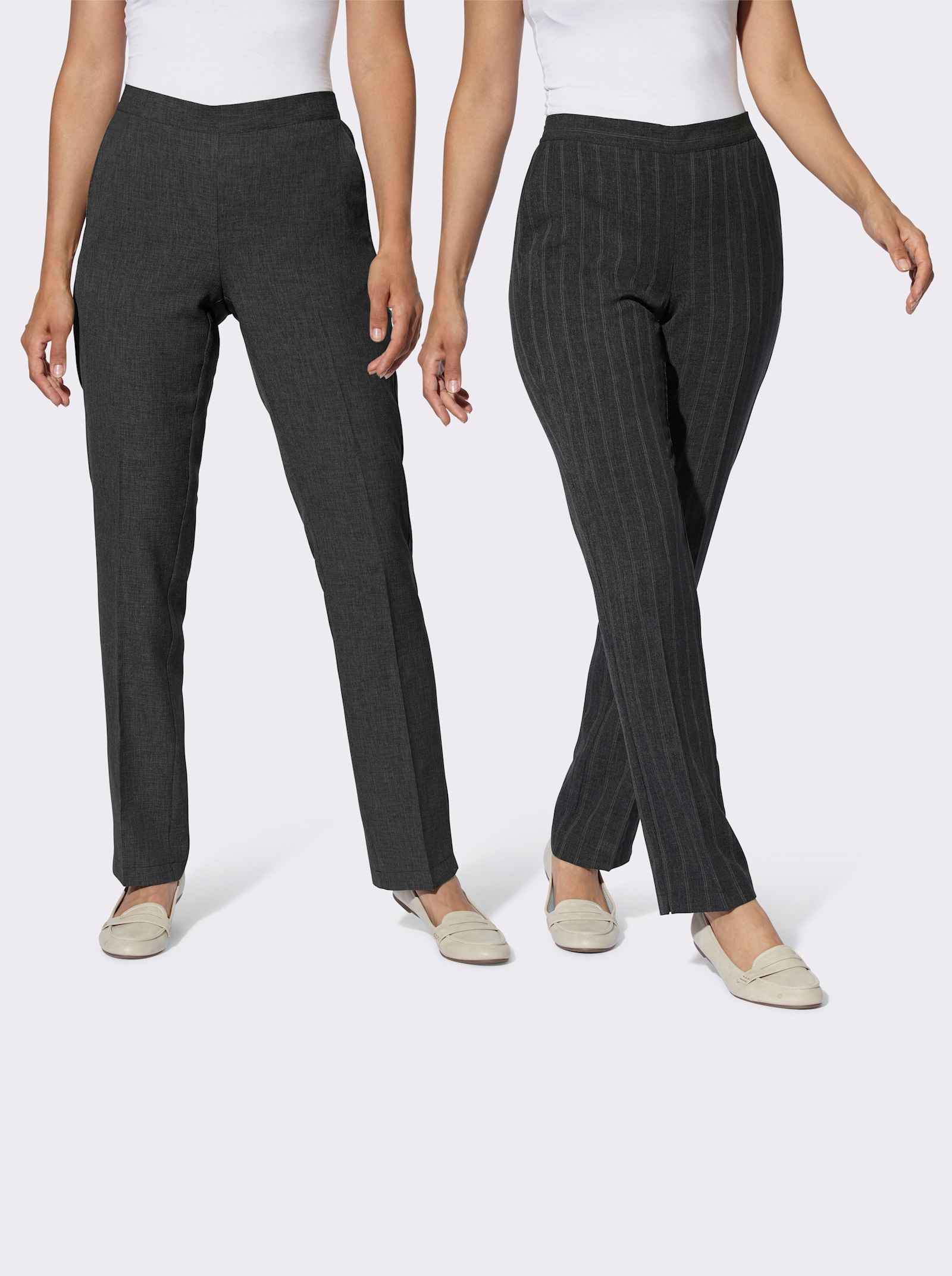 Comfortbroek met comfortband achter - grafiet gemêleerd + grafiet gestreept