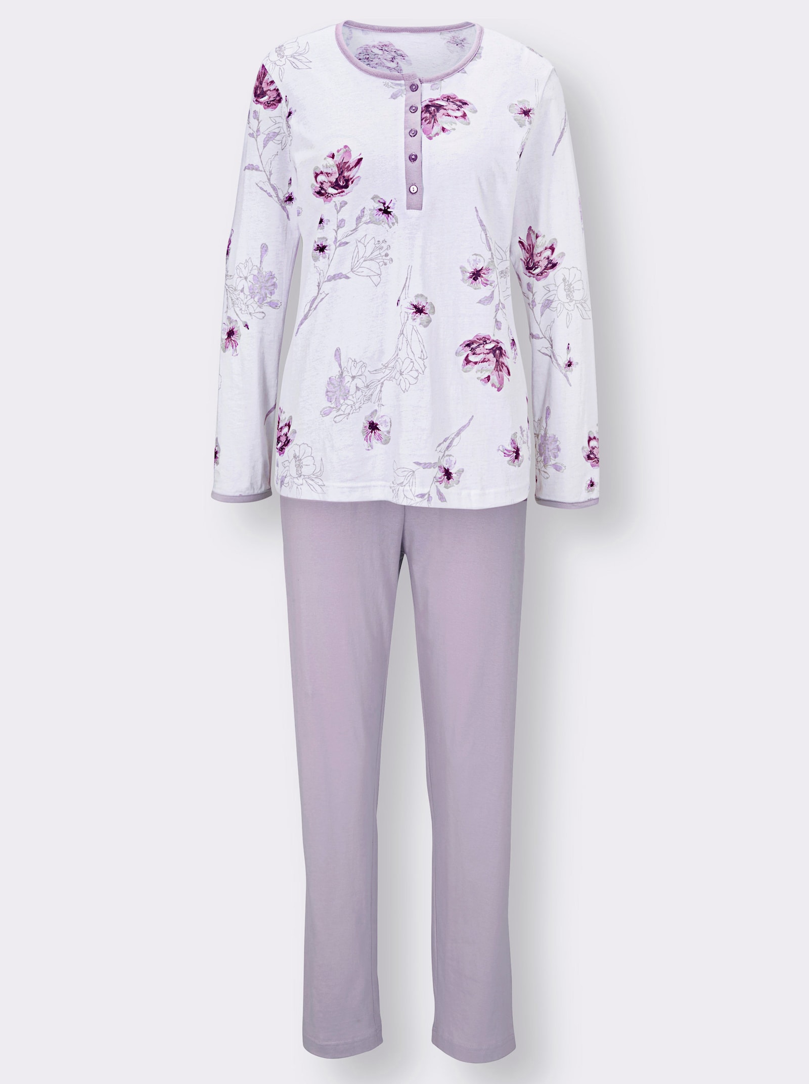 wäschepur Schlafanzug aus reiner Baumwolle - ecru-flieder