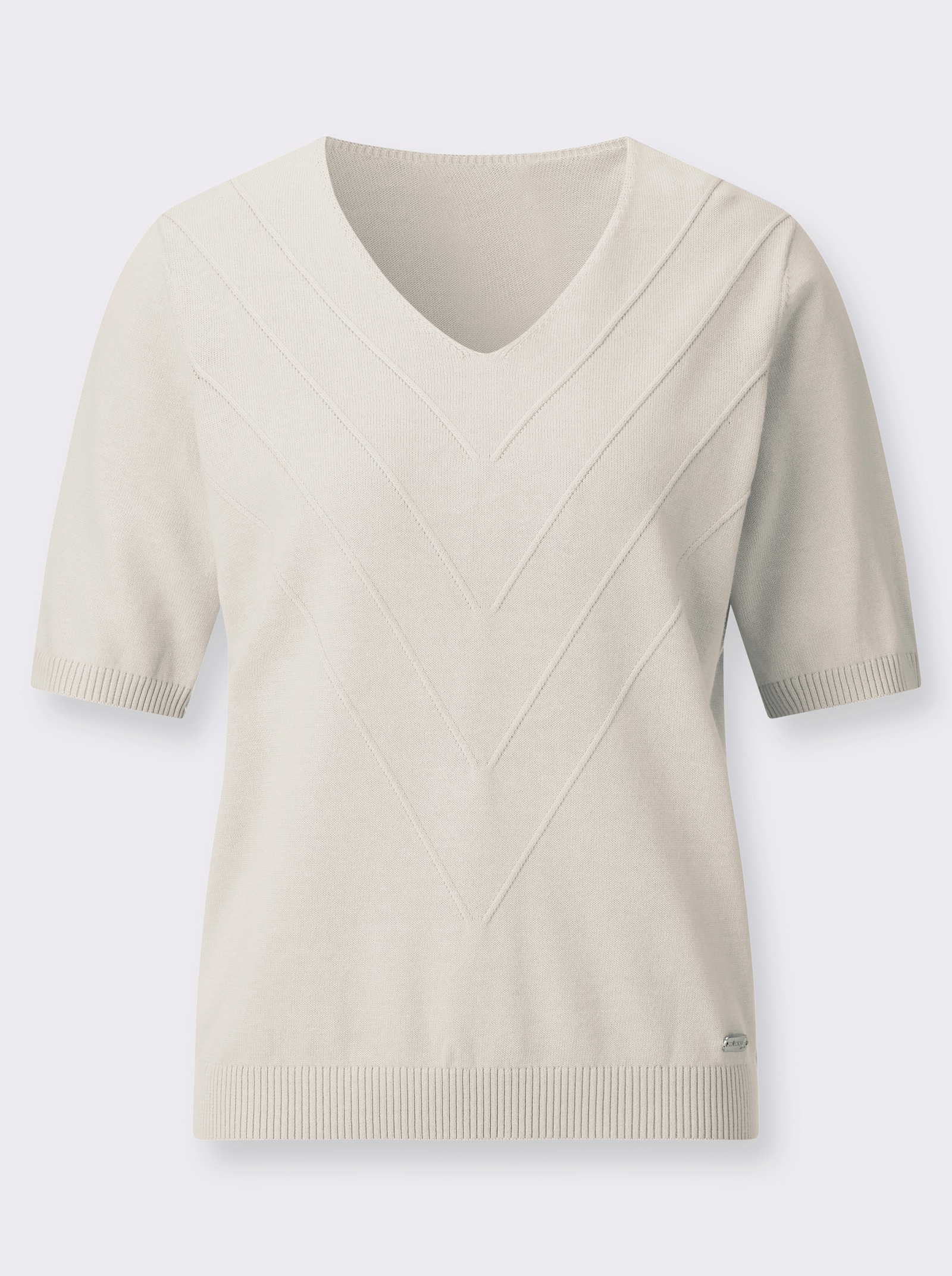 V-Ausschnitt-Pullover mit V-Strukturstrick vorn - ecru