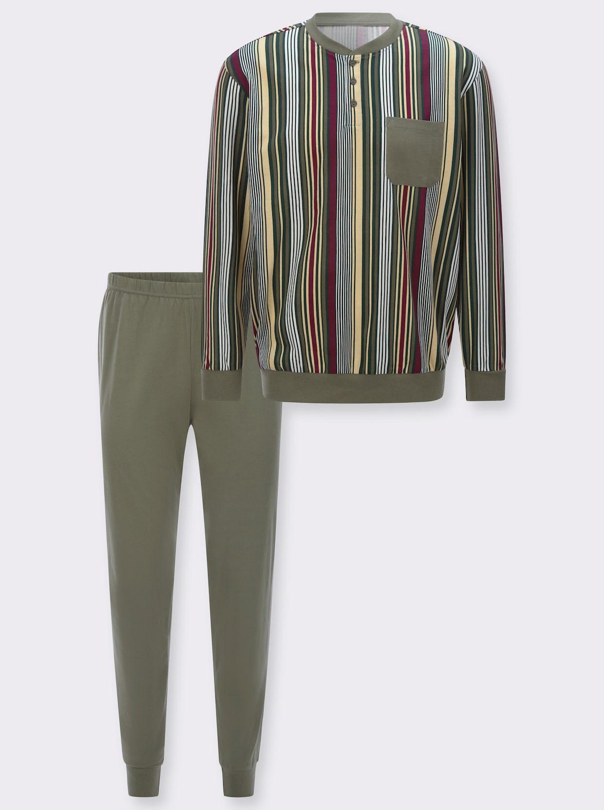 Pyjama met elastische boordjes - kaki gestreept