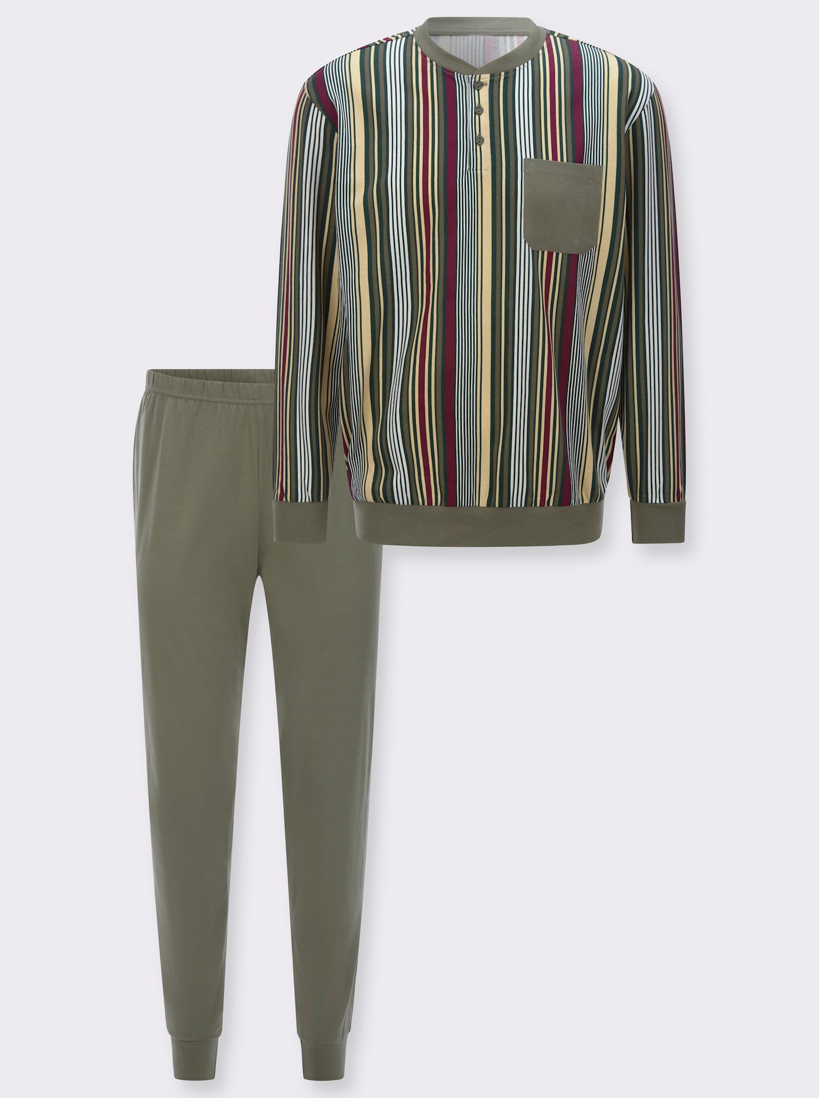 Pyžamo s elastickými náplety - khaki-proužek