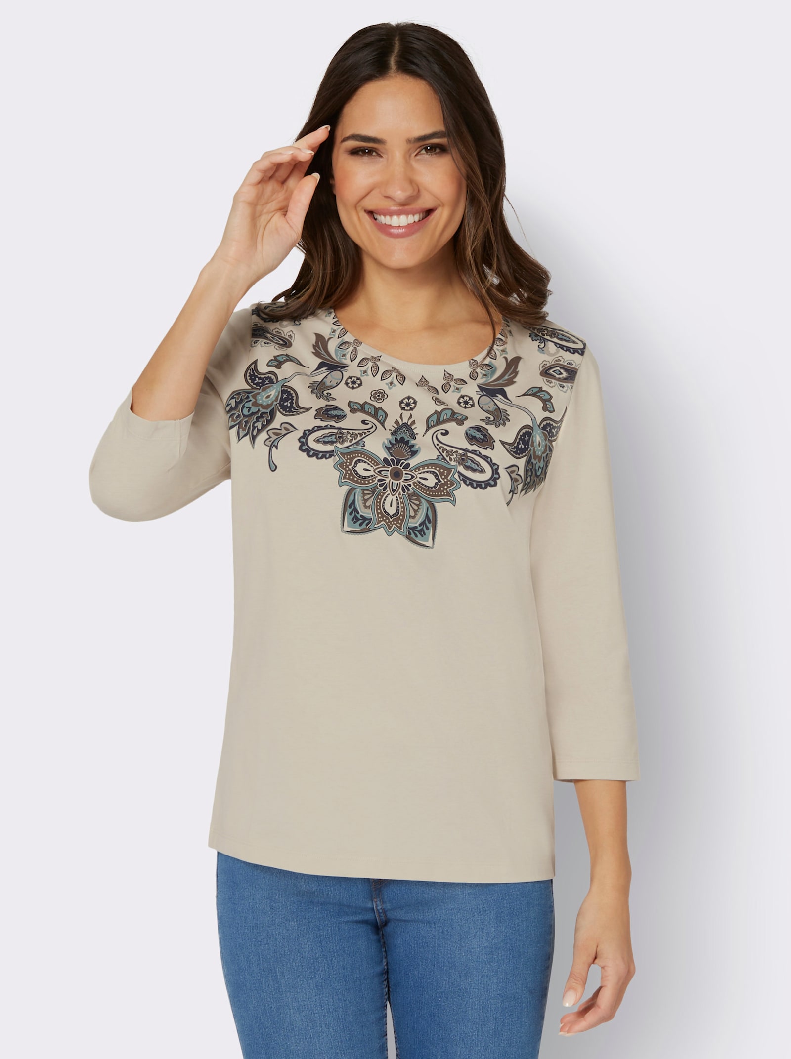 3/4-Arm-Shirt mit Druck im Vorderteil - sand-marine