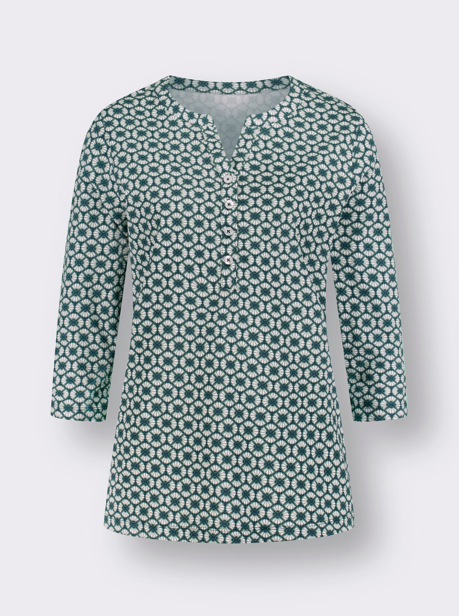 3/4-Arm-Shirt aus reiner Baumwolle, bedruckt - petrol-jade-bedruckt