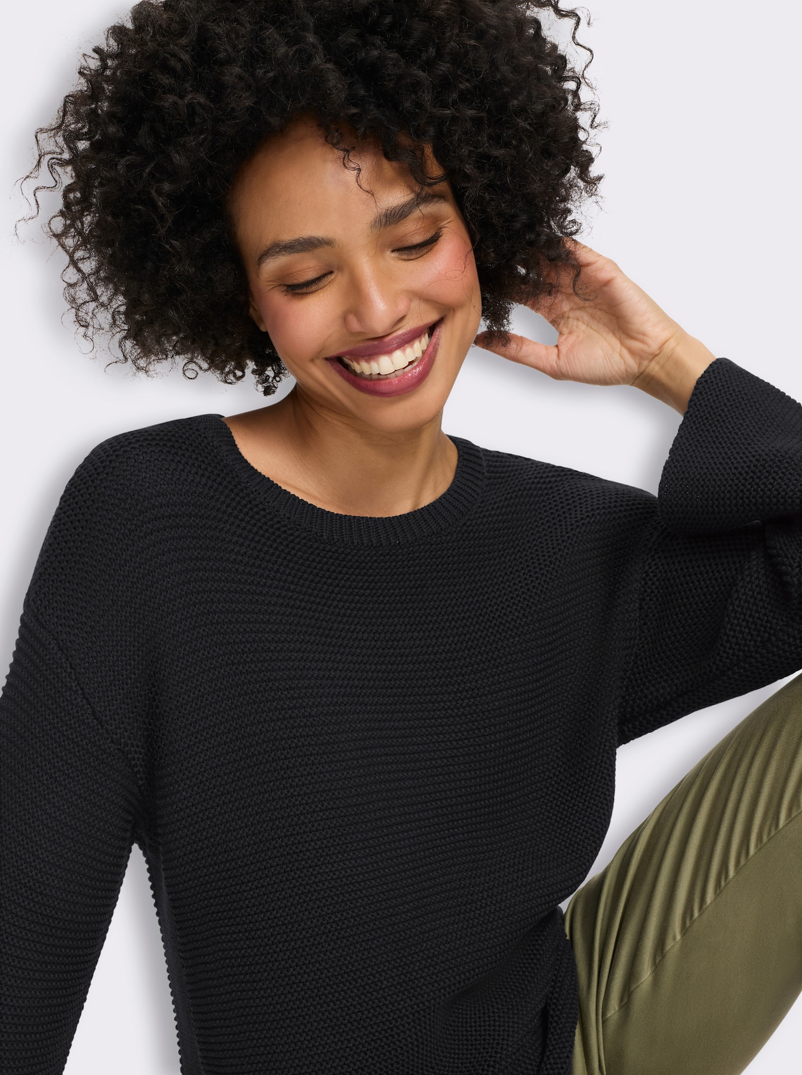 heine Langarm-Pullover mit Seitenschlitzen - schwarz