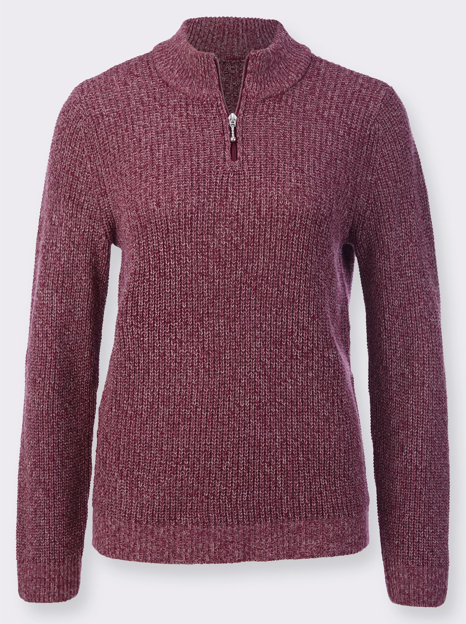 Pullover met opstaande kraag in gemêleerde look - bordeaux/grijs gemêleerd