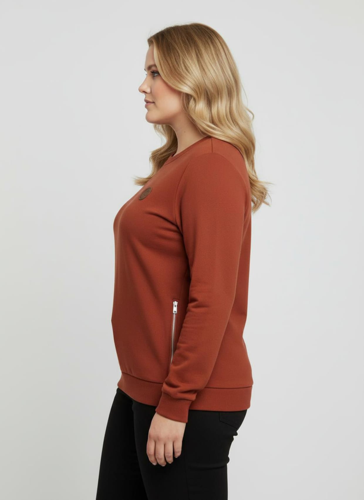 Sweatshirt mit Rippbündchen - rostrot