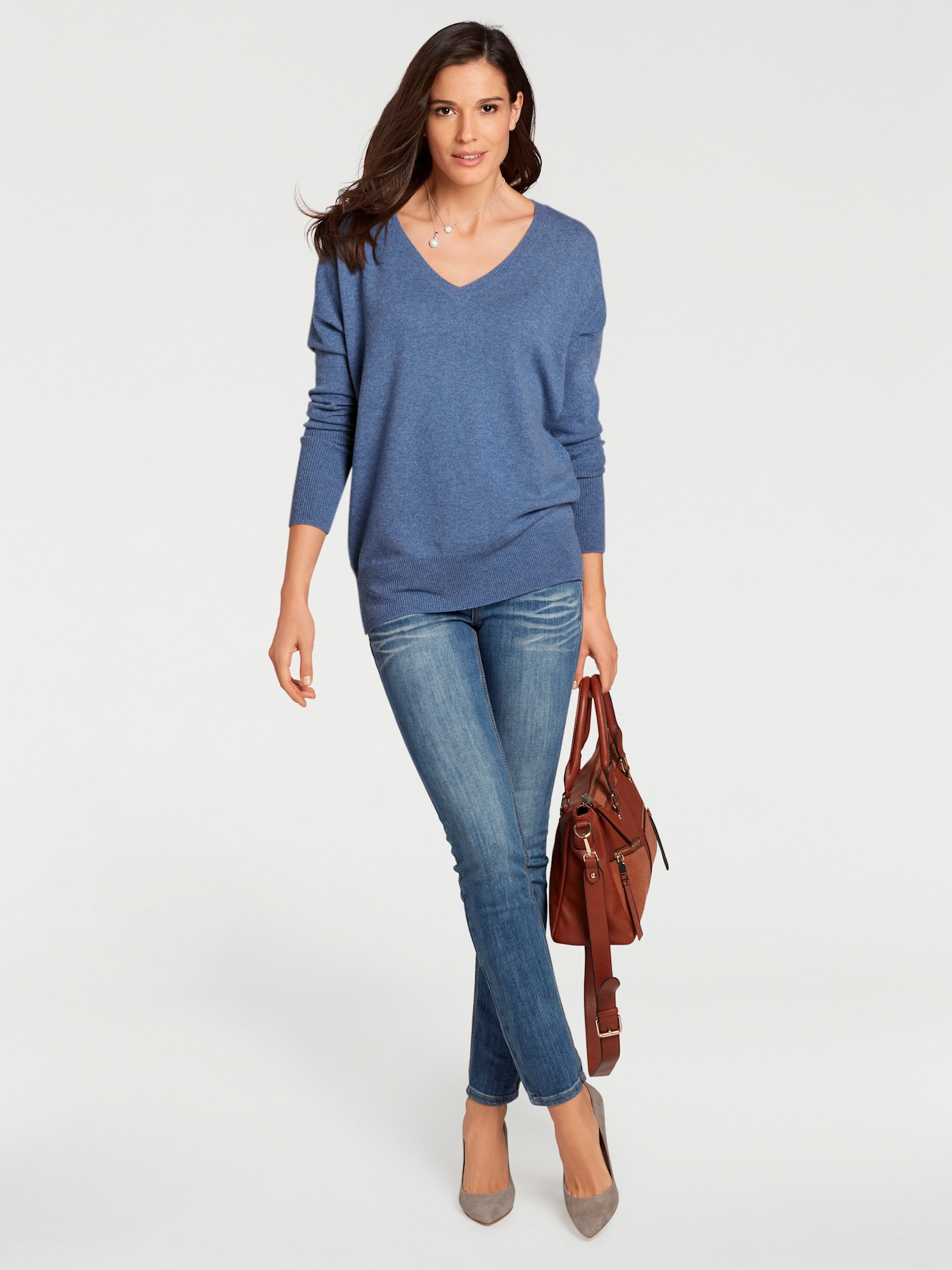 heine Kaschmirpullover mit V-Ausschnitt - blau