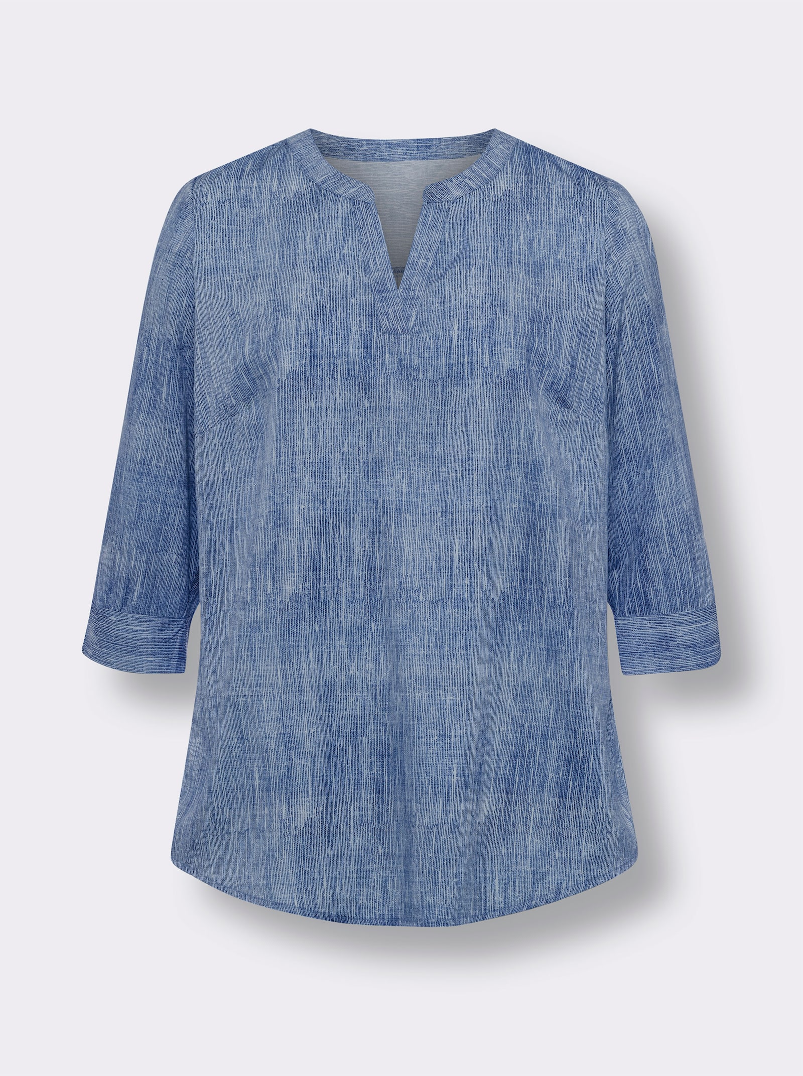 Comfortblouse in gemêleerde look - jeansblauw/ecru bedrukt