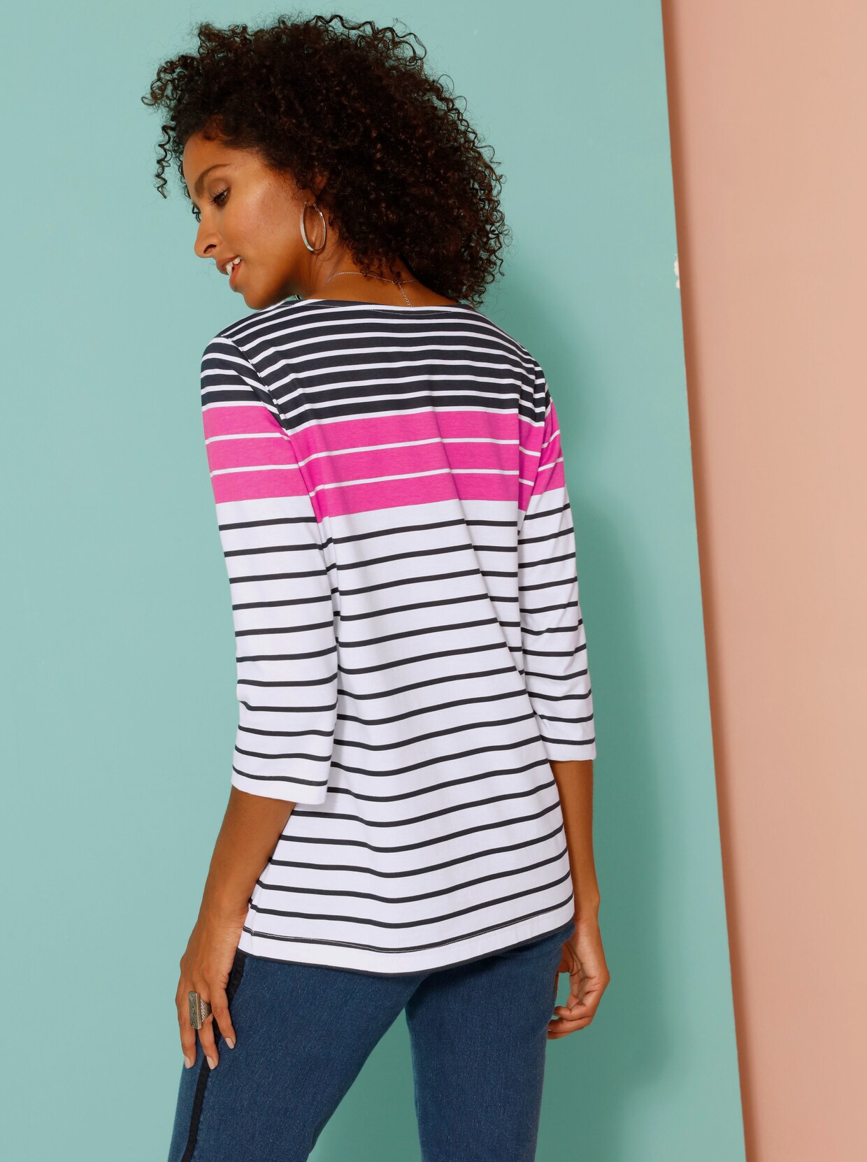 T-shirt imprimé - marine-fuchsia