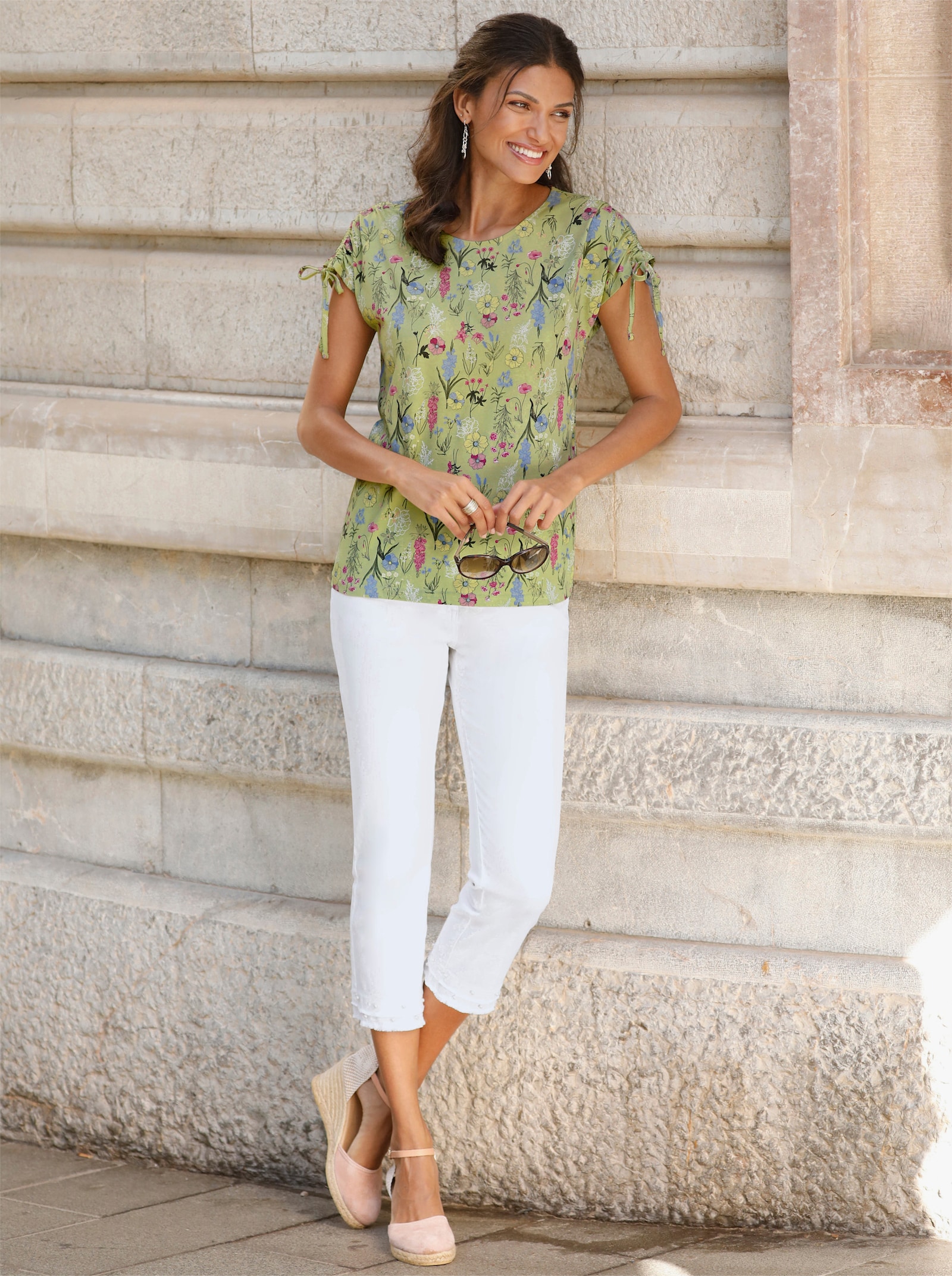 Tričko s krátkým rukávem a pásky na zavázání, s potiskem - světle zelená-khaki-potisk