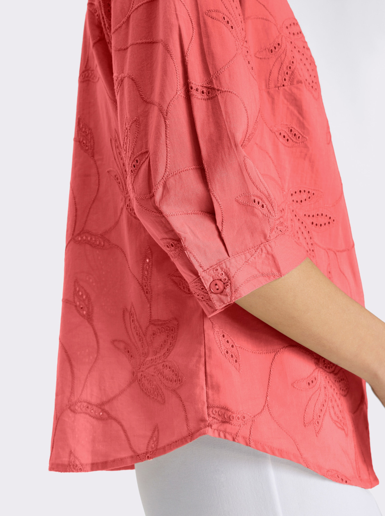 Chemisier en coton avec broderie Madère - corail