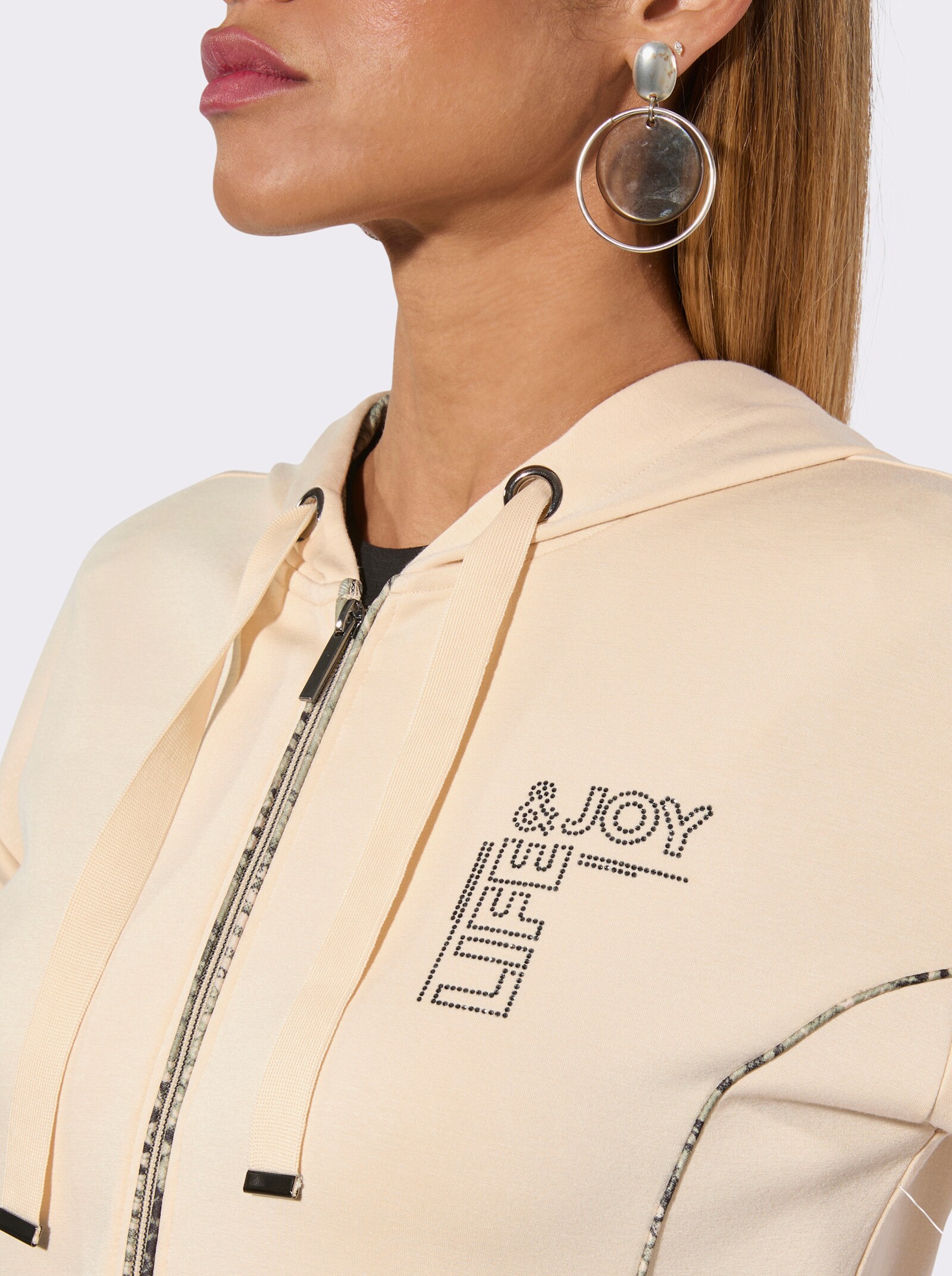 Shirtjacke mit Metallplättchen-Verzierung - elfenbein-graphit