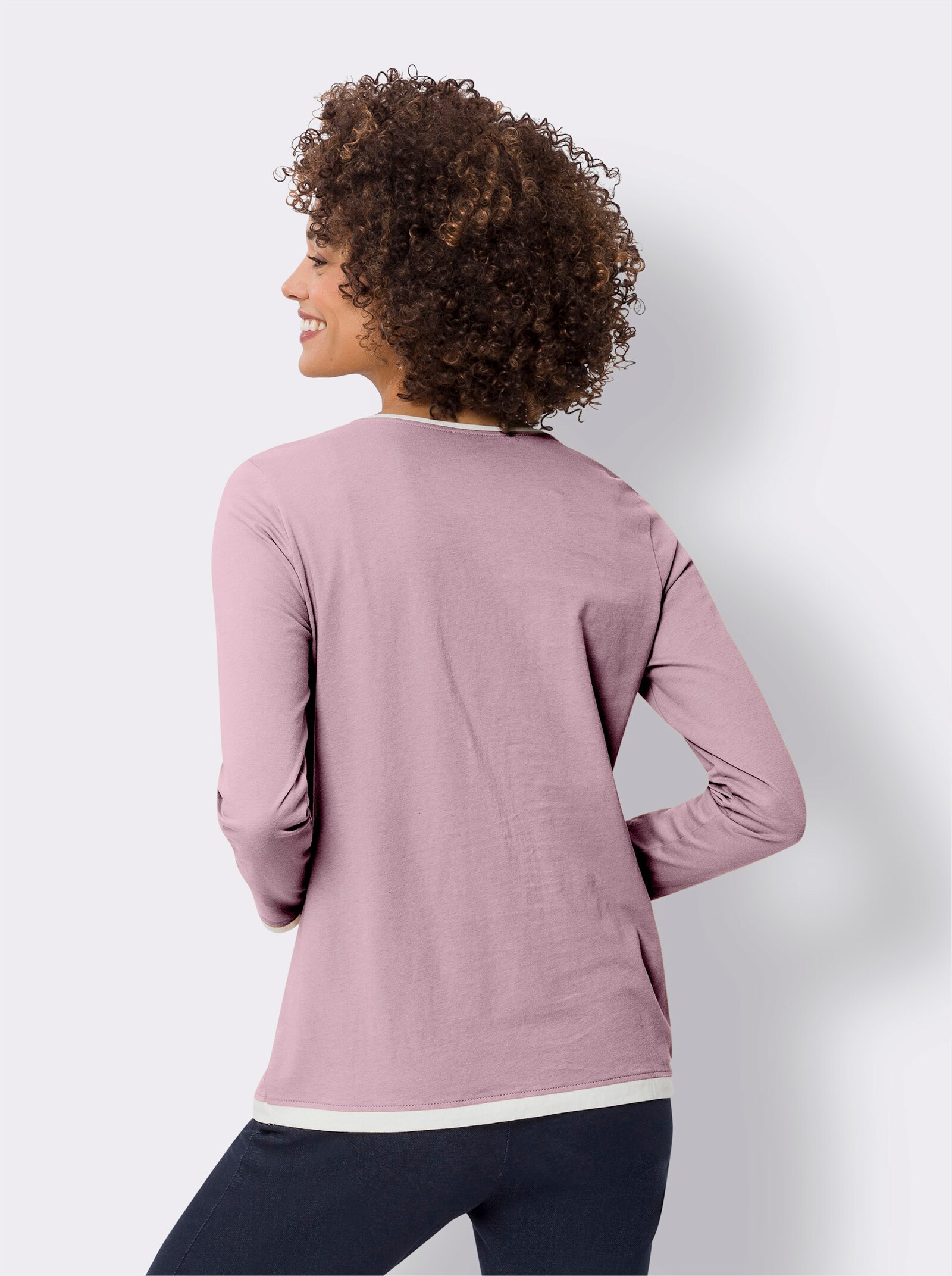  Langarmshirt mit Kontrast-Blenden - rosé-ecru