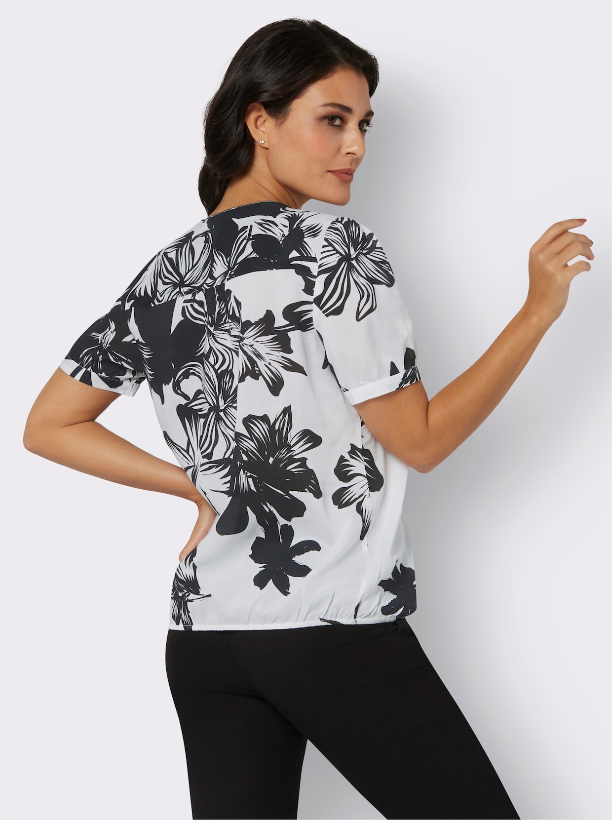 Blouse - ecru/zwart geprint