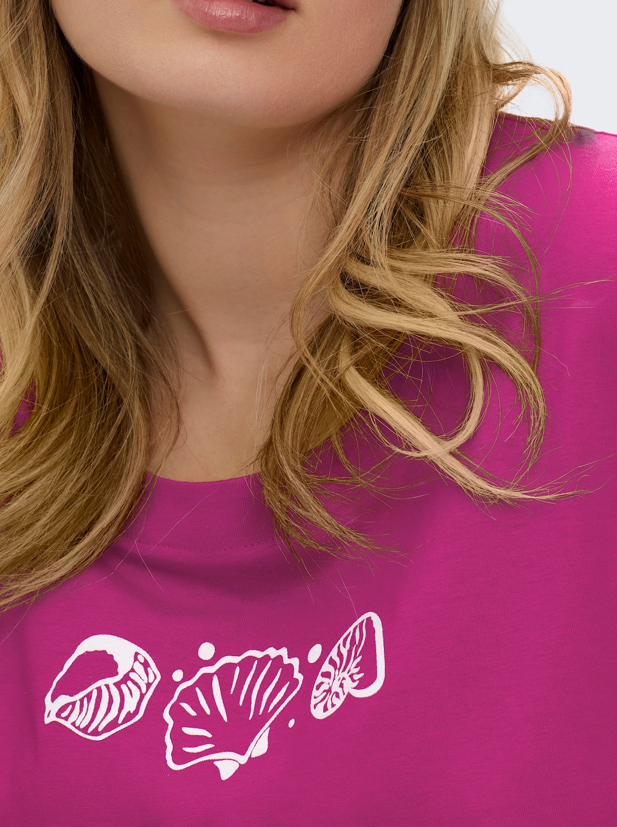 Kurzarmshirt mit Muschel-Druck - fuchsia