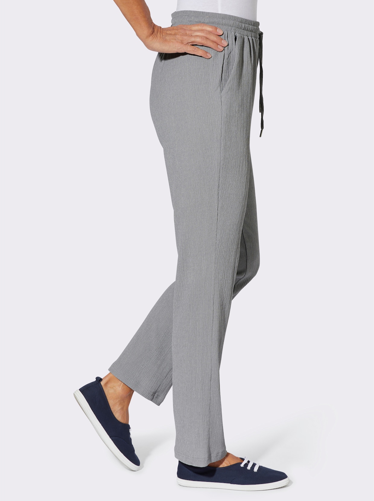 Schlupfhose in Crinkle-Qualität - steingrau