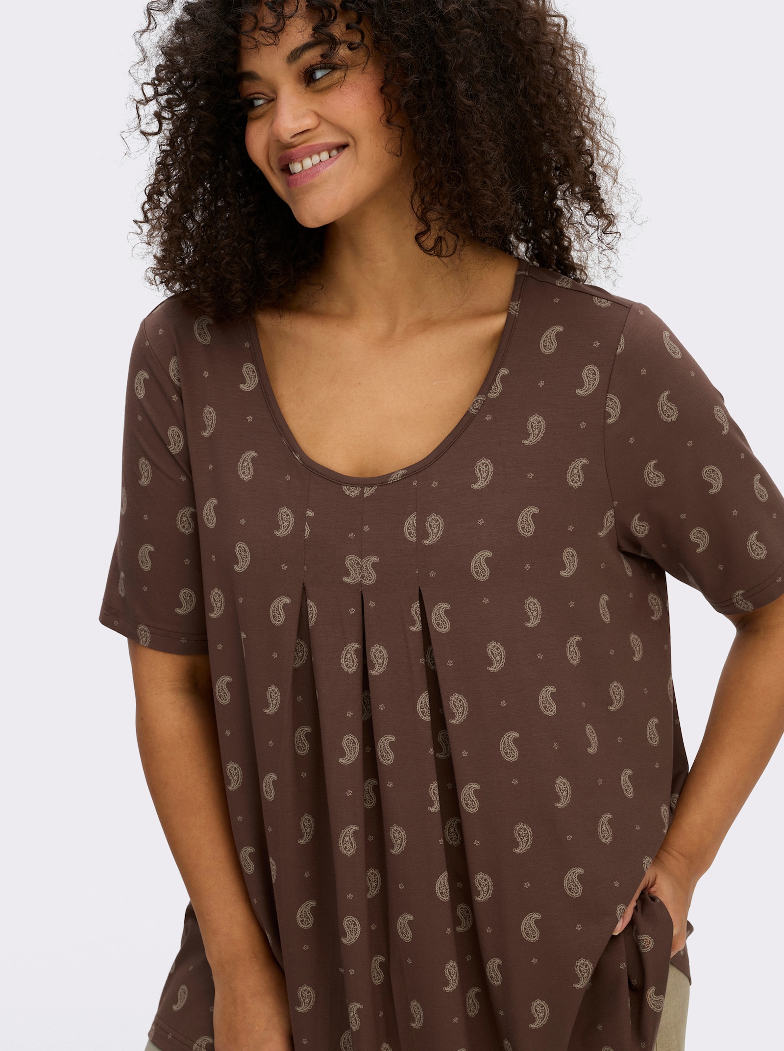 sheego Rundhalsshirt mit Paisleyprint - schoko-sesam-bedruckt