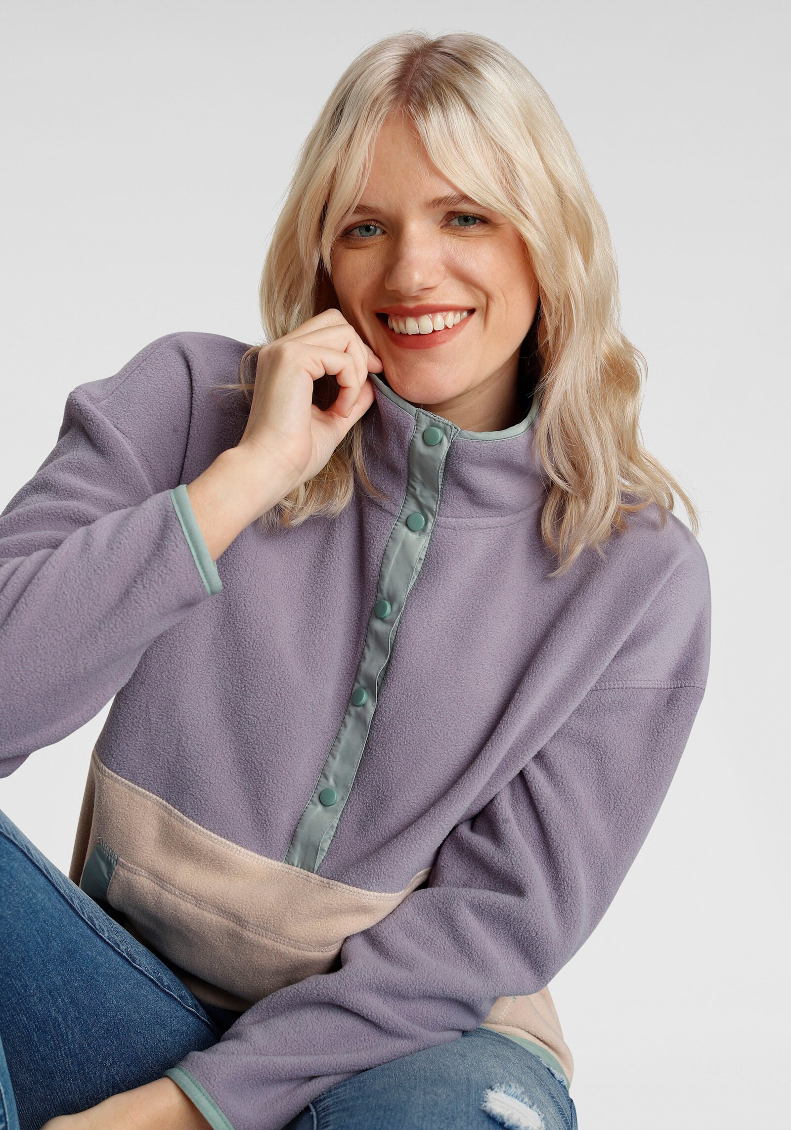 Polarino Fleecepullover - beige-hell lila