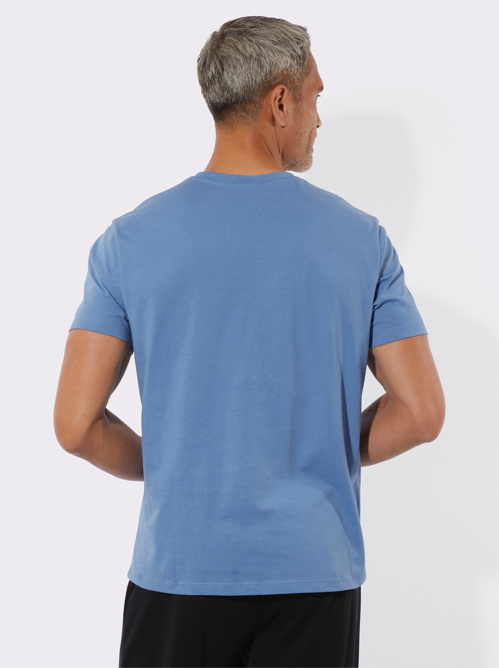 Tričko s krátkymi rukávmi a umiestnenou potlačou - jemná modrá