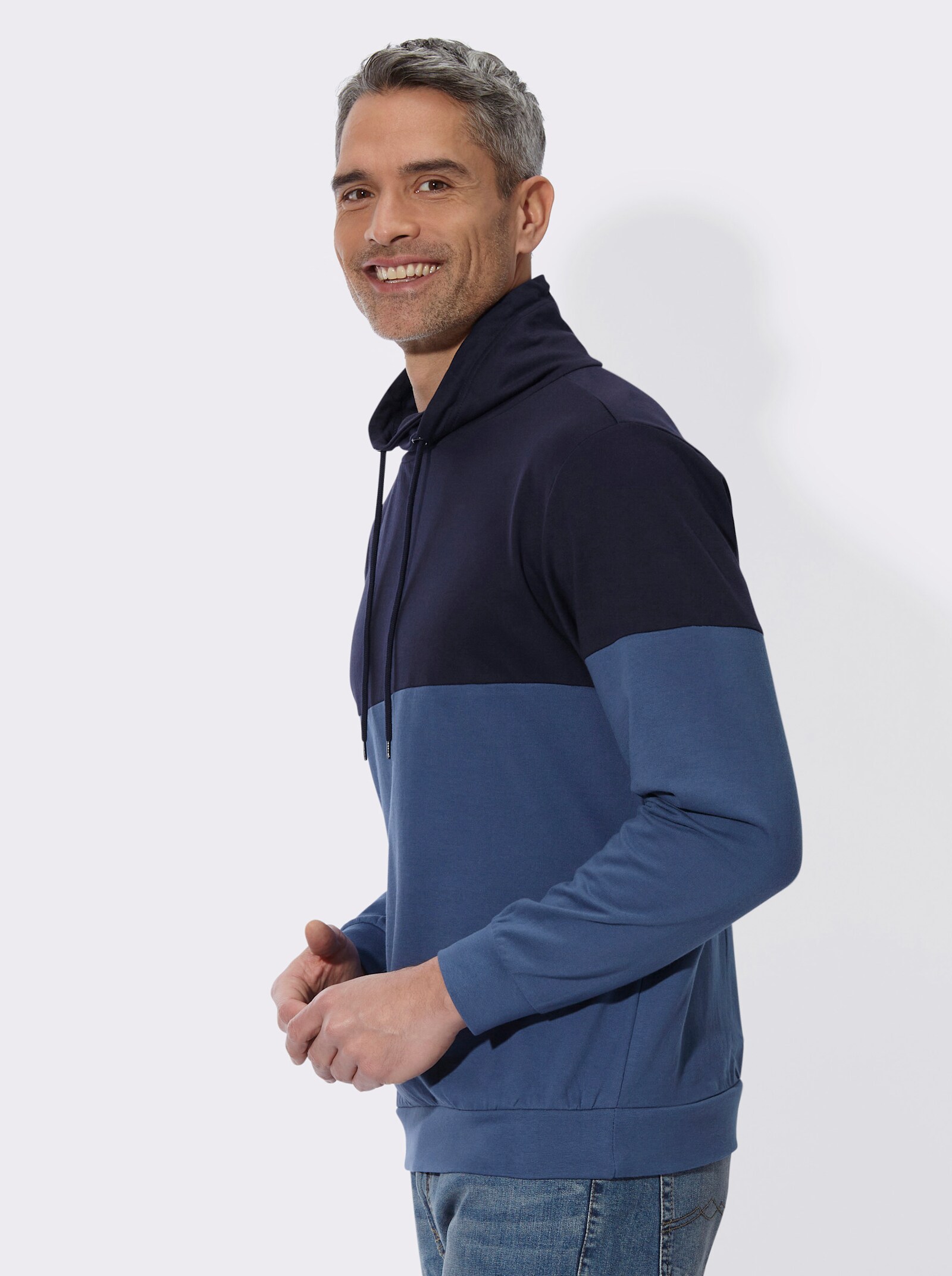 Sweatshirt mit überlappendem Stehkragen - marine-jeansblau