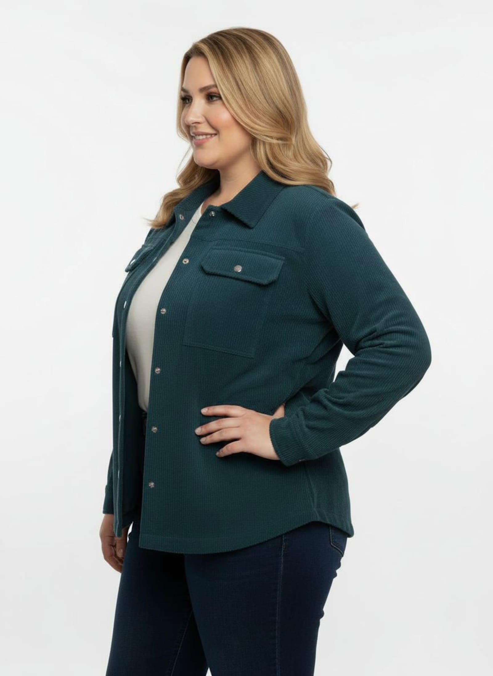 Cordjacke mit Hemdkragen - petrol