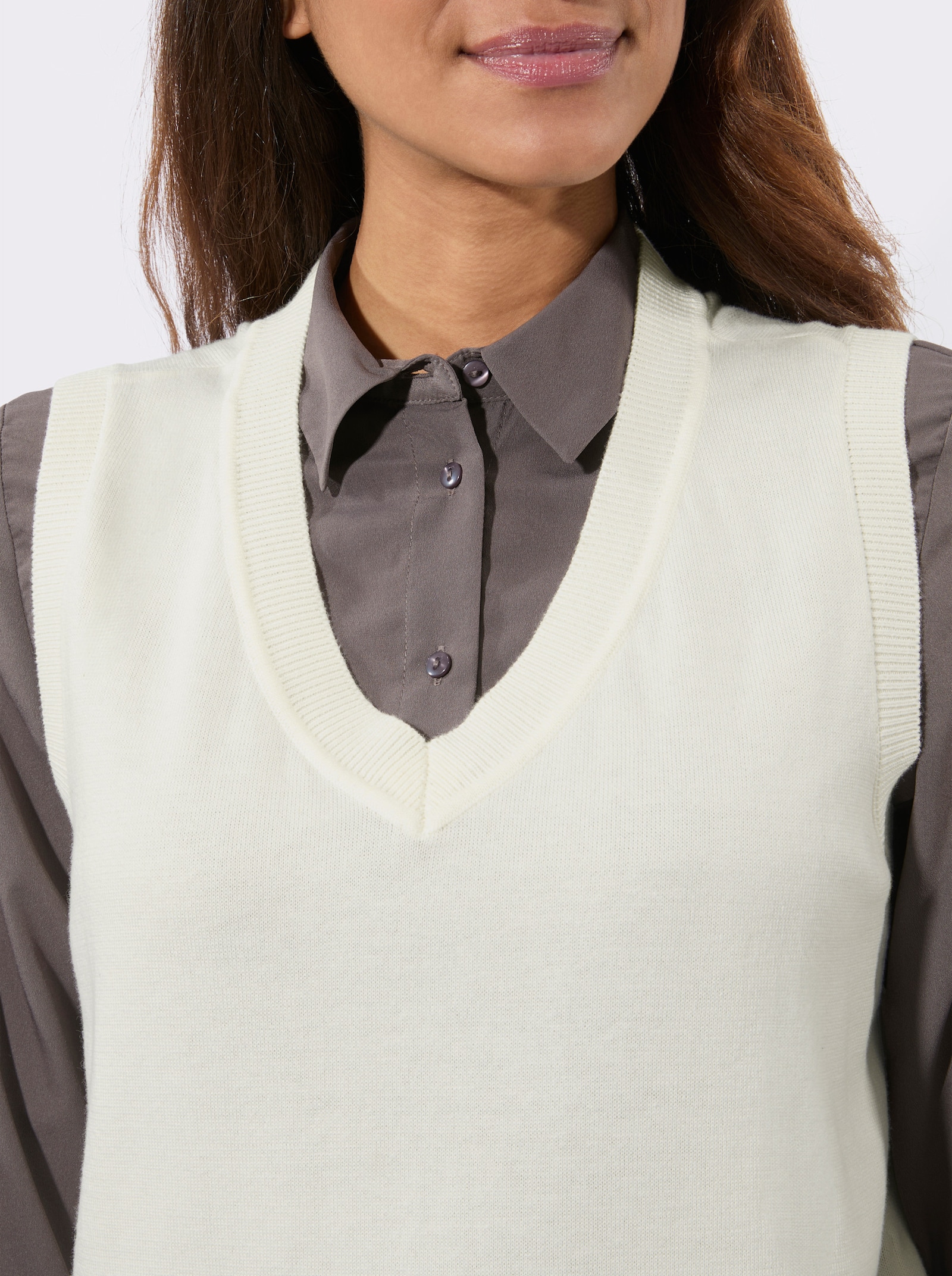 Pullunder mit gerippten Abschlüssen - ecru