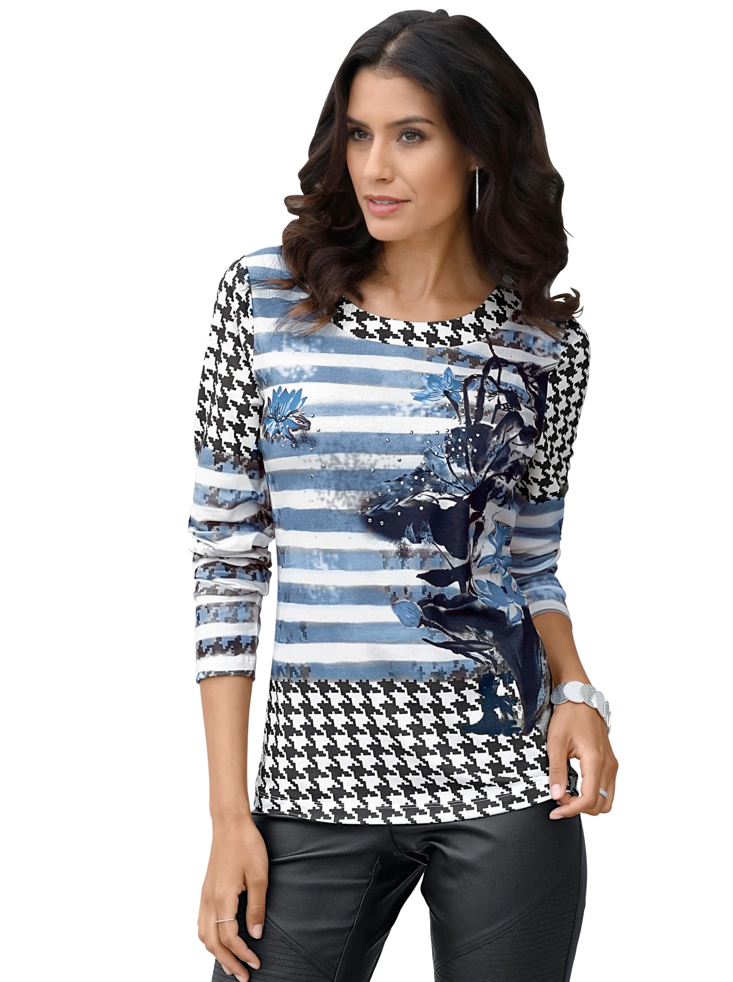 Shirt - schwarz-blau-bedruckt