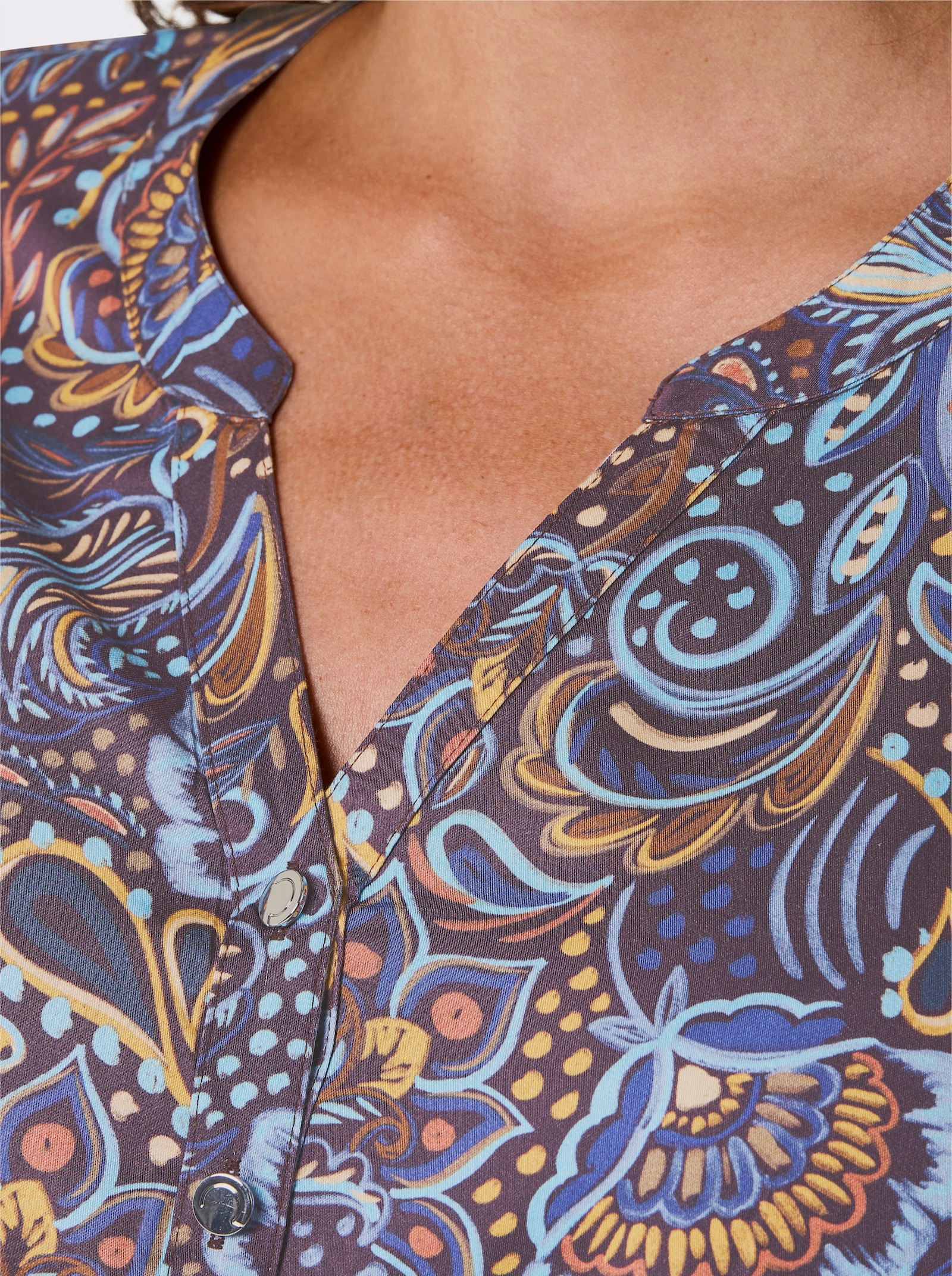 CREATION L PREMIUM Druckbluse mit Paisley-Dessin - taubenblau-ecru-gemustert