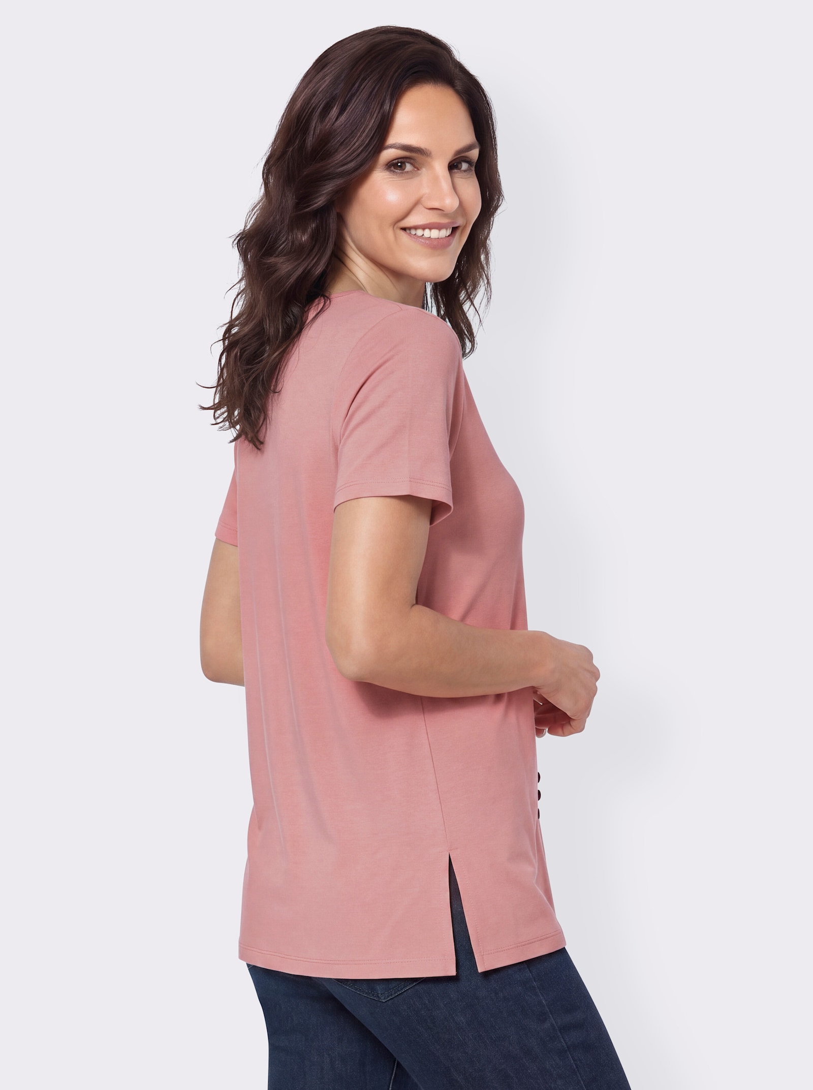 Longshirt mit Zierknöpfen - rosenquarz