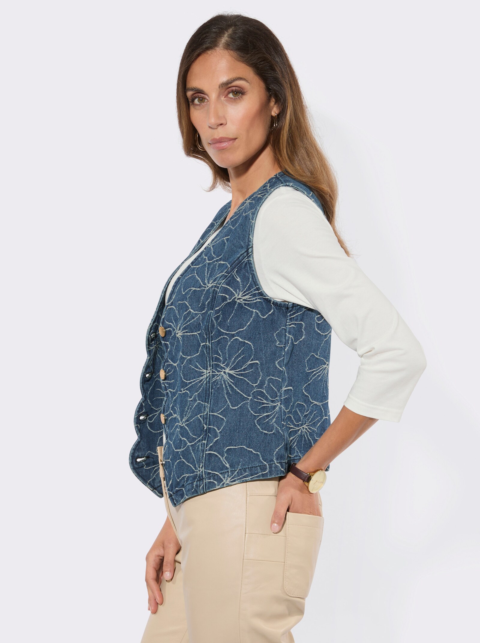 Jeansweste im Jacquard-Muster - blue-stone-washed-gemustert