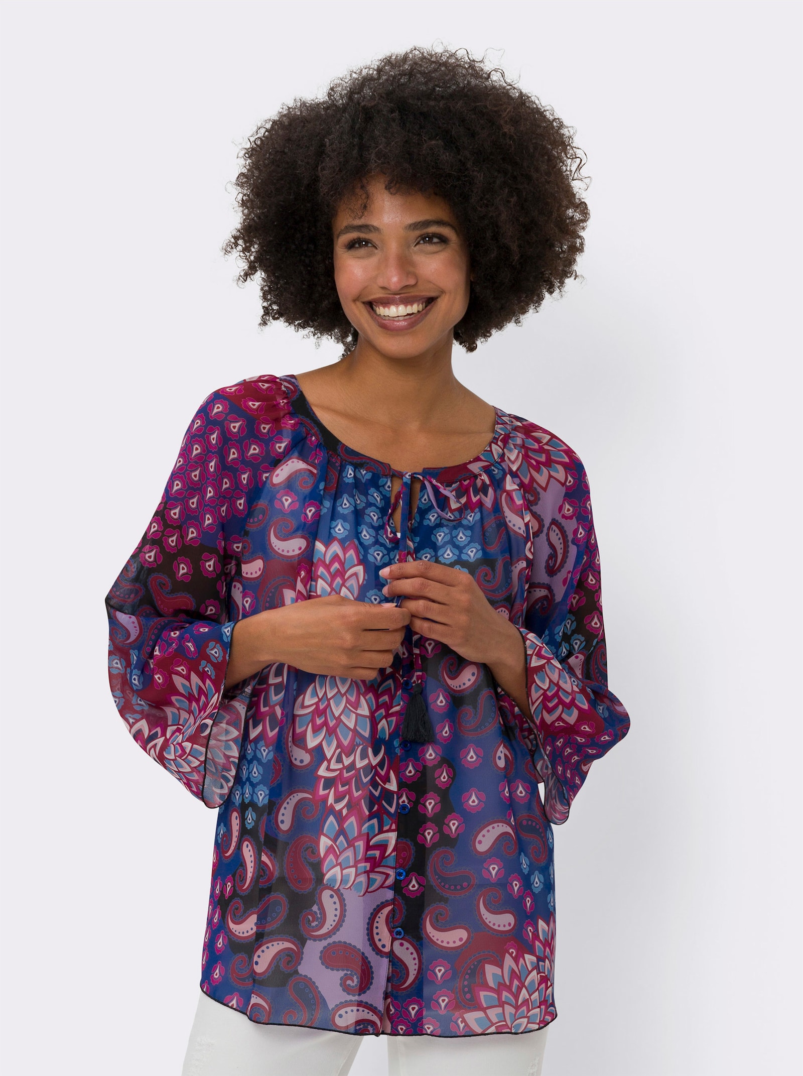 heine Druckbluse aus Chiffon - royalblau-magenta-bedruckt
